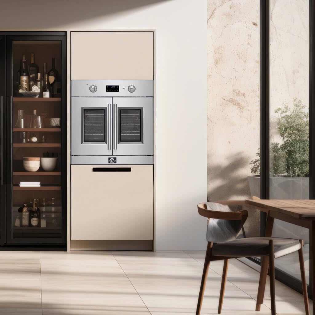 FORNO Asti 30-Inch Electric French Door Stainless Steel Wall Oven - 2470V 3500W 3.68 Cu. Ft. Electric with LED Display Screen and Safety Lock - Wall Oven with Telescopic Racks with Air Fry & Drip Tray