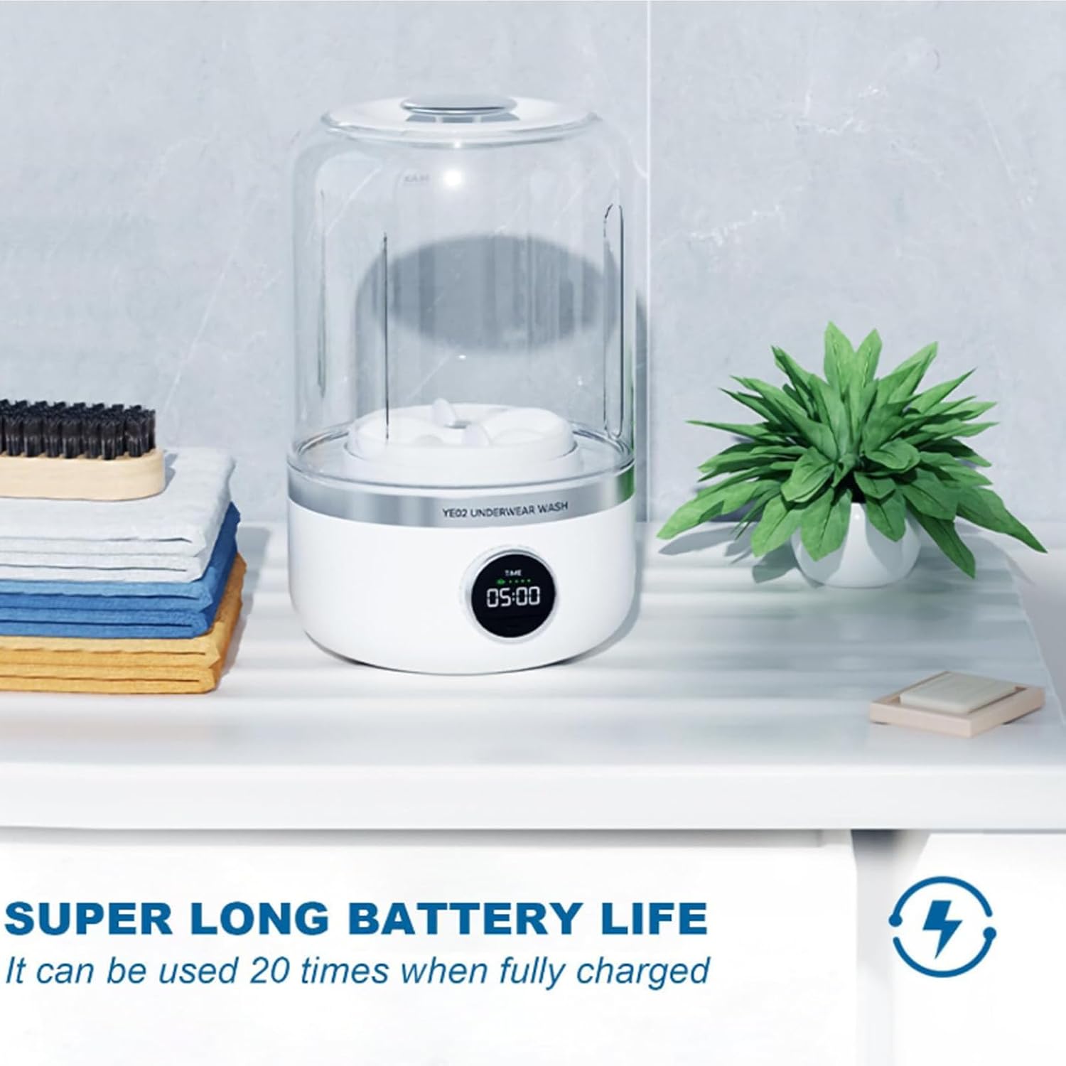 Portable Washing Machine, Mini Underwear Washer, 10W Quiet Rechargeable Mini Laundry Washer for Underwear Baby Clothes and Small Items