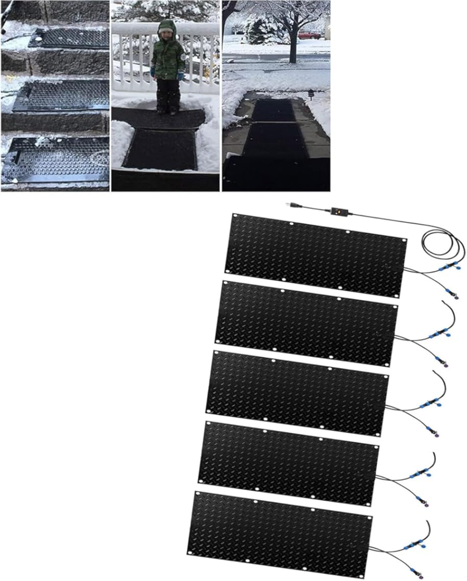Snow melt Heated Walkway Mats, Non-Slip Electric Heated Foot Mats Slip-Proof Rubber Heated Mats for Narrow Walkways Garages Heated Driveway Pad W/Power Cord(Size:5 Pieces,Color:10x48inch)