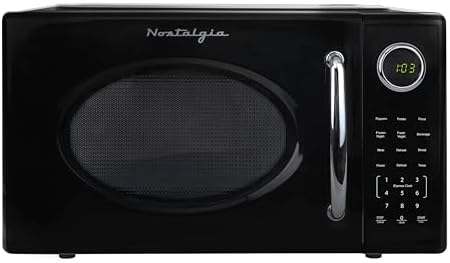 Nostalgia Retro 1000W Microwave Oven 1.1 Cu Ft Capacity – Child Safety Lock, 8 Auto-Cook Settings – Countertop Kitchen Appliance – Black