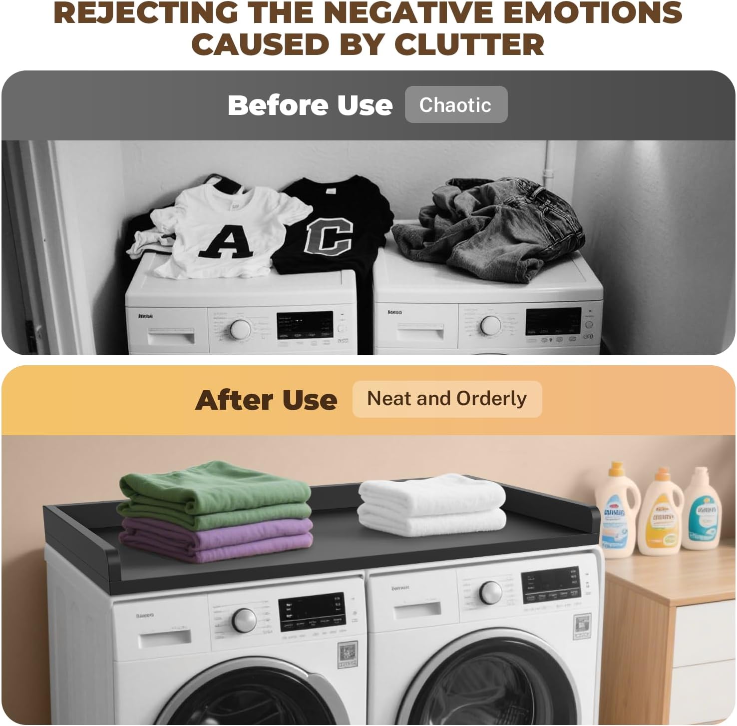 FAHKNS Washer Dryer Countertop - Wood Laundry Washer Dryer Topper with Anti-Slip Mat, 54