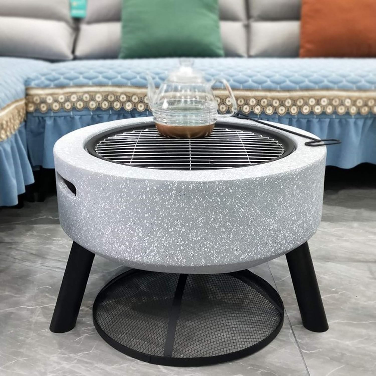 Large Fire Pits Bowl BBQ Grill Firepit, Wood Burning Barbecues Grills w/Mesh Screen Spark Protector & Lift Hook, Smoker BBQ Grill