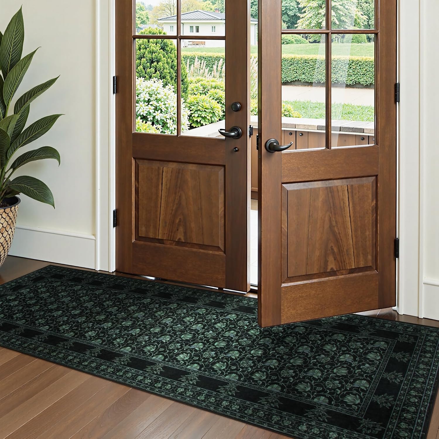 Lahome Black Kitchen Runner 2.5x8, Machine Washable Runners for Hallways, Vintage Floral Carpet Runners for Bedroom Laundry Room High Traffic (2'6