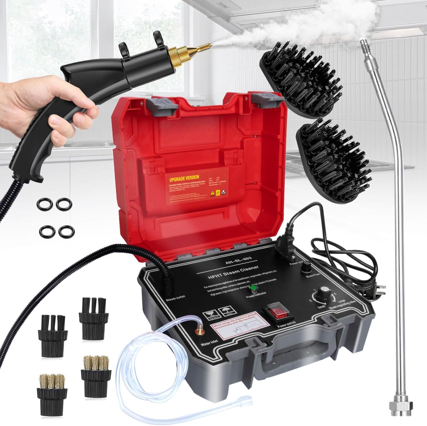 Handheld Steam Cleaner,HCCTWOOW 1500W High Pressure Steamer for Cleaning (Red-High Heat Steamer)