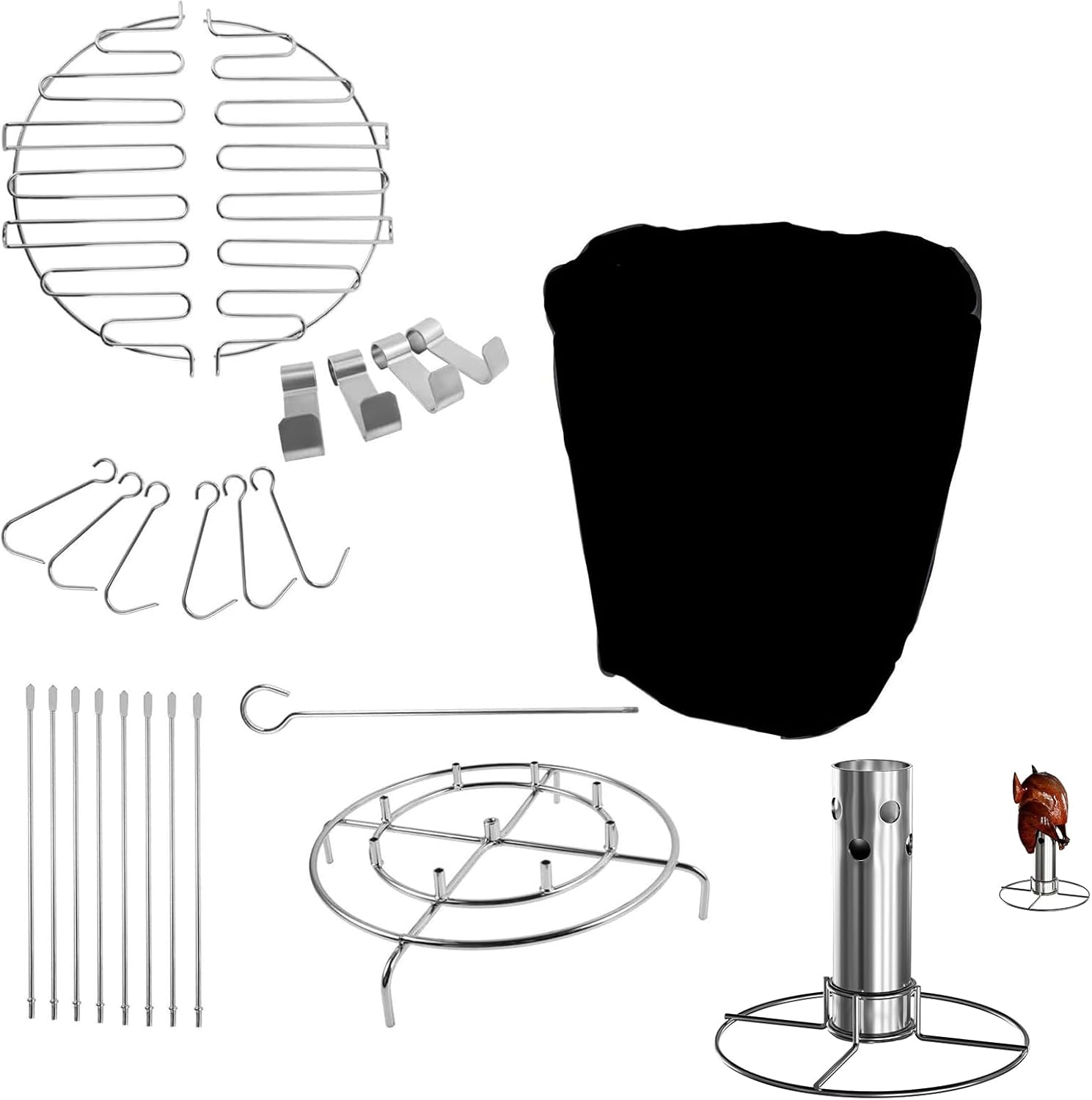 Turkey Fryer Parts Kit with Beer Can Chicken Holder for Char-Broil The Big Easy Accessories with Water-Resistant 24 Inch Round Grill Cover, Stainless Steel Chicken Roaster Stand for Charbroil 4897766R