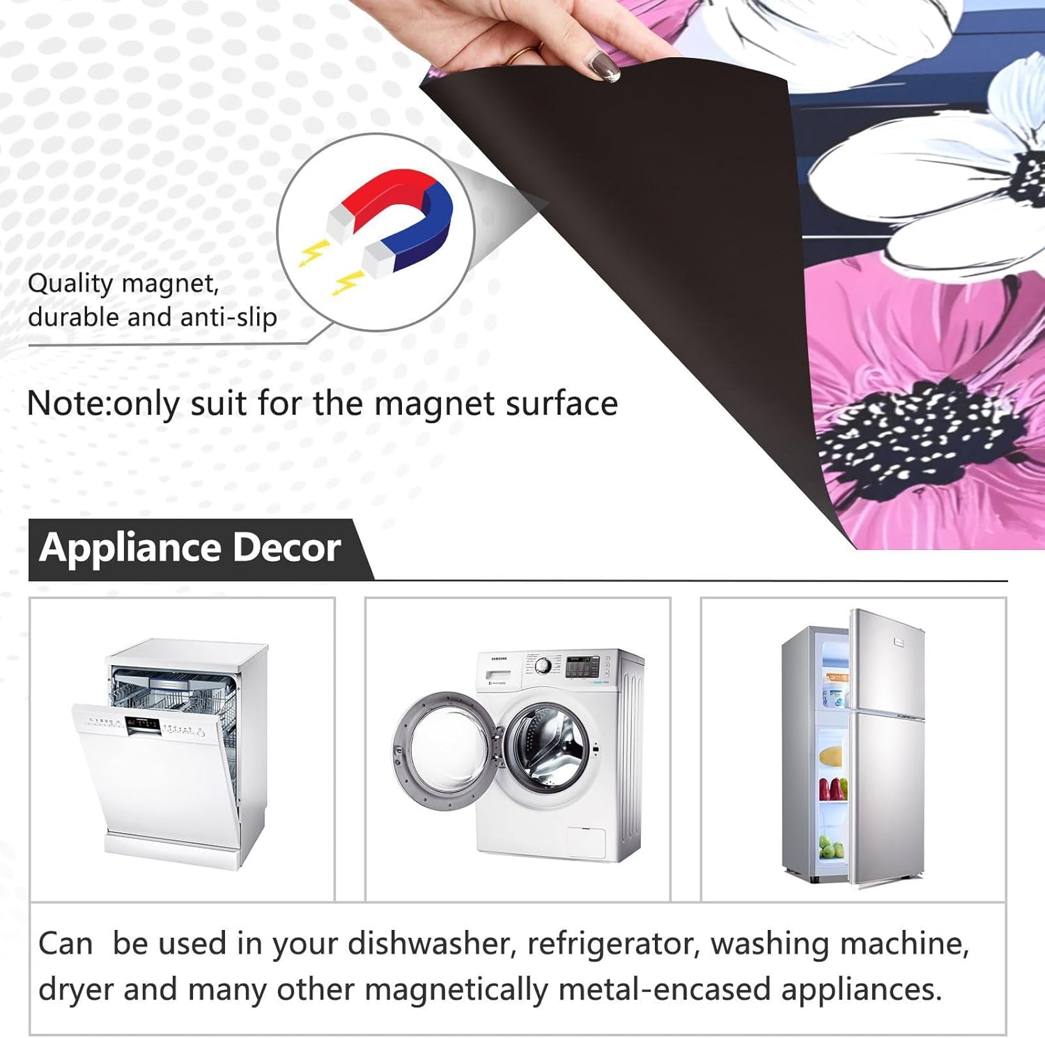 Dishwasher Magnet Cover Large Magnetic Stickers Colorful Flowers Stripes Pattern Front Dishwasher Cover Reusable Decal for Home Kitchen Anti-Scratch Refrigerator Decorative Lid Washing Machine Laundry