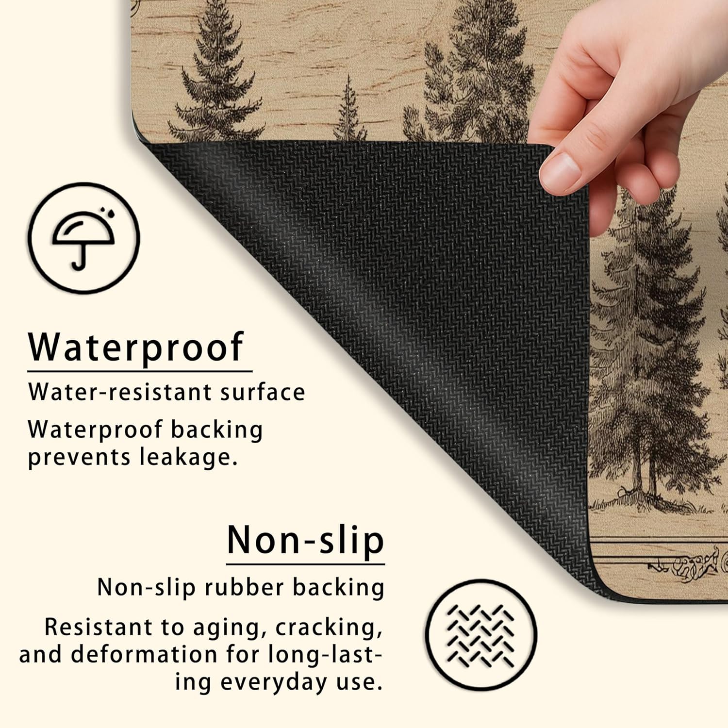 Tree Design Washer Dryer Top Protector Mat, Rustic Vintage Laundry Machine Dust Covers, Eco-friendly Rubber Anti-slip Waterproof Washer and Dryer Mats for Home 20x24 Inch