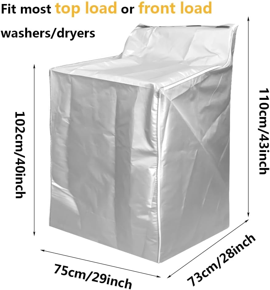 2Pack Washer and Dryer Covers, Portable Washer Cover with Zipper Design Dustproof & Waterproof & Anti-UV Laundry Covers, Washing Machine Cover Fit for Most Top Load Machine(Silver)