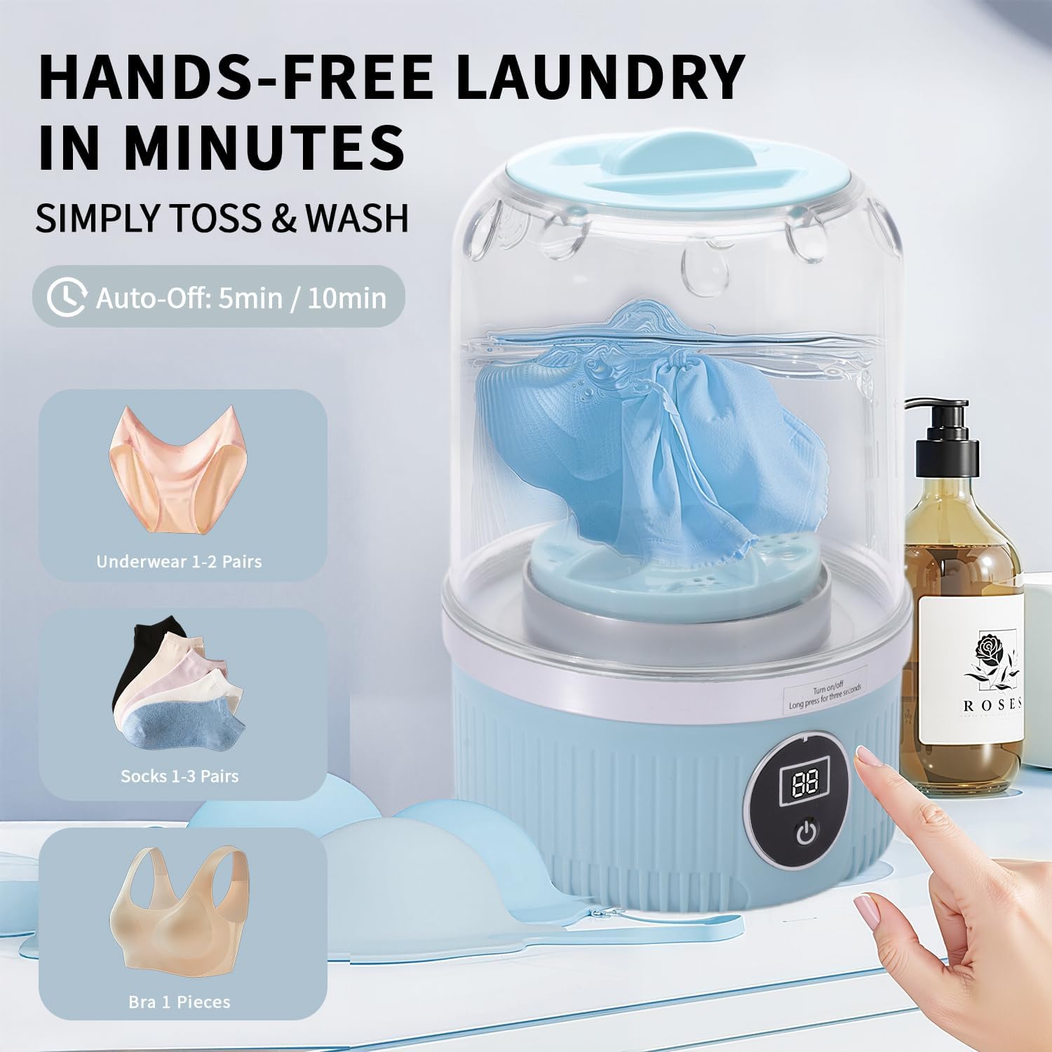 Underwear Washing Machine, BPA-free Portable Mini Washer for Socks, Baby Clothes, Cordless Small Laundry Cup for Travel, Dorm, Apartment, RV, Camp, Kids