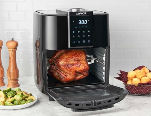 Zavor Crunch 12 Qt Air Fryer Dehydrator Combo with Rotisserie, Toaster Oven, Grill, Roaster & Convection Oven Functions | 8 Presets, Large Capacity, Accessories & Recipe eBook, Black