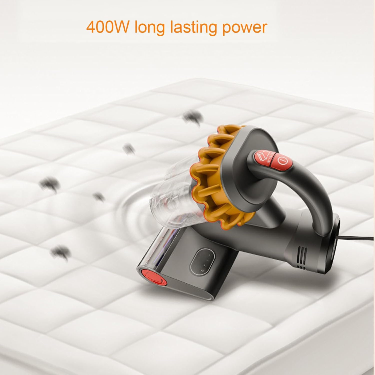 Mattress Vacuum Bed Vacuum Cleaner, 400W 600ml Dust Box Strong Suction 55℃ Hot Wind Drying Versatile Handheld Vacuums for Bed, Sofa, Couch, Crib (US Plug 110V)