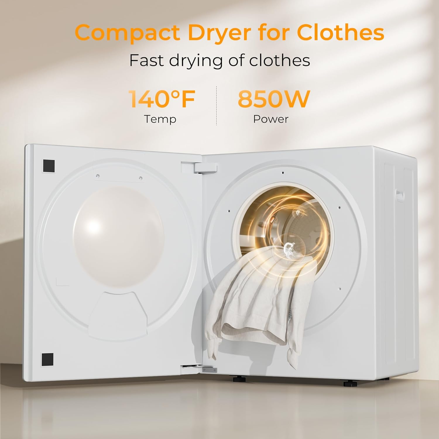 EUHOMY 1.5 Cu.ft. Portable Clothes Dryer, 850W Compact Dryer with Exhaust Hose, Mirror Finish, LCD Touch Panel, 4 Drying Modes, 5.5lbs Capacity, Portable Dryer for Apartments, Dorms, Rvs, White