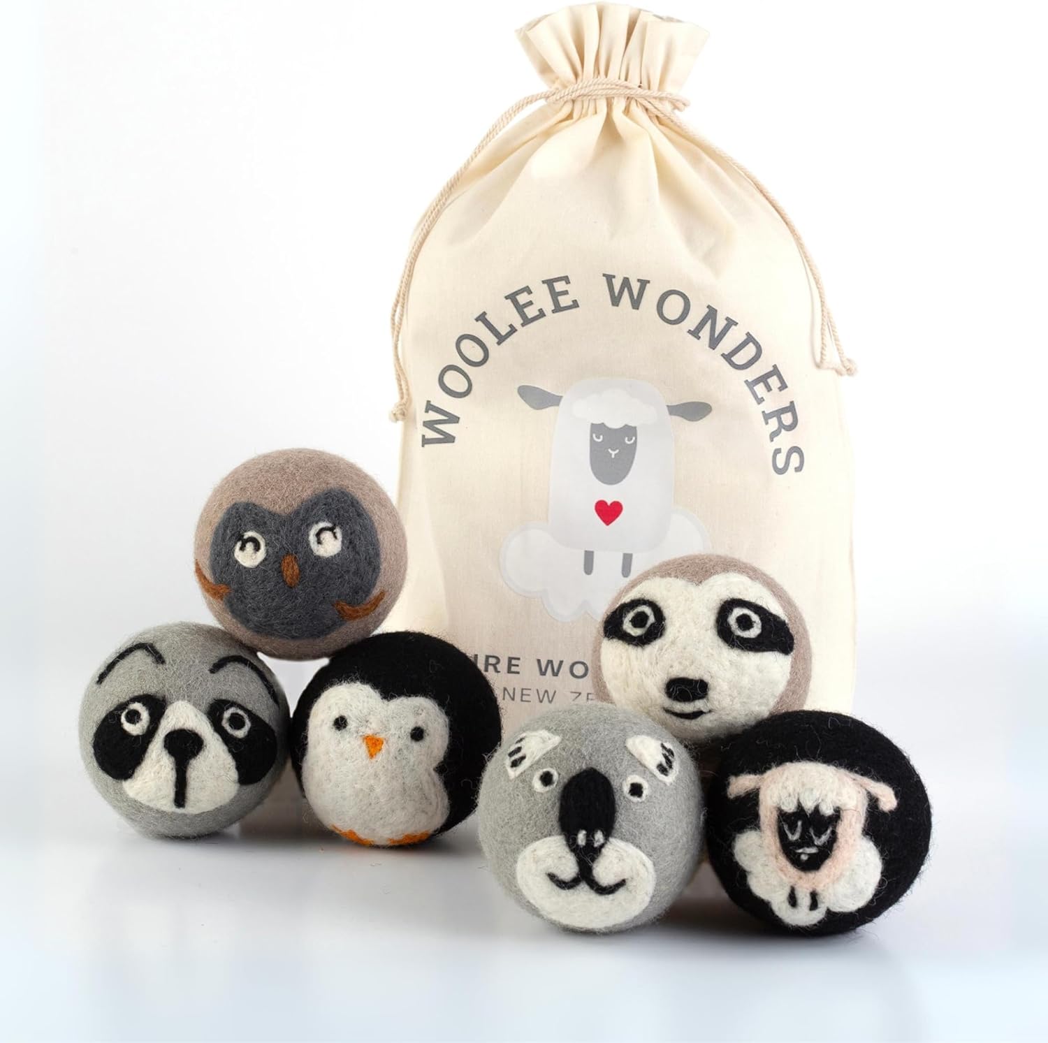 6-Pack XL Organic Wool Dryer Balls - 100% New Zealand Wool, Reuse for 1000 Loads, Fair Trade, Handmade in Nepal, Dryer Balls Laundry Reusable, Critters Dryer Ball Set, Mesh Laundry Bag