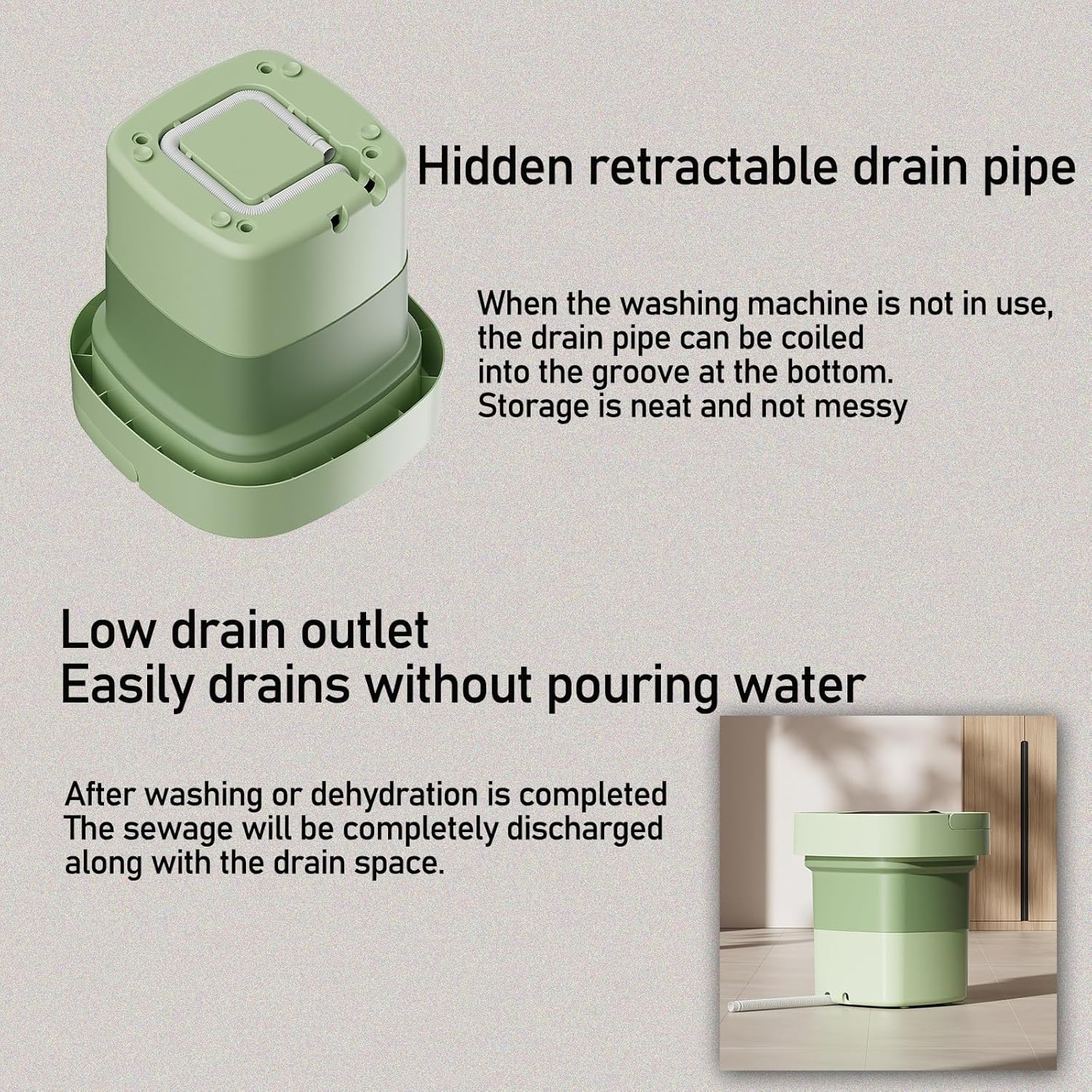 DELURA Portable Washing Machine, 8.5L Capacity Mini Washer with 3 Modes Deep Cleaning Washt, Foldable Washing Machine with Soft Spin Dry for Socks, Baby Clothes, Towels (Color : C)