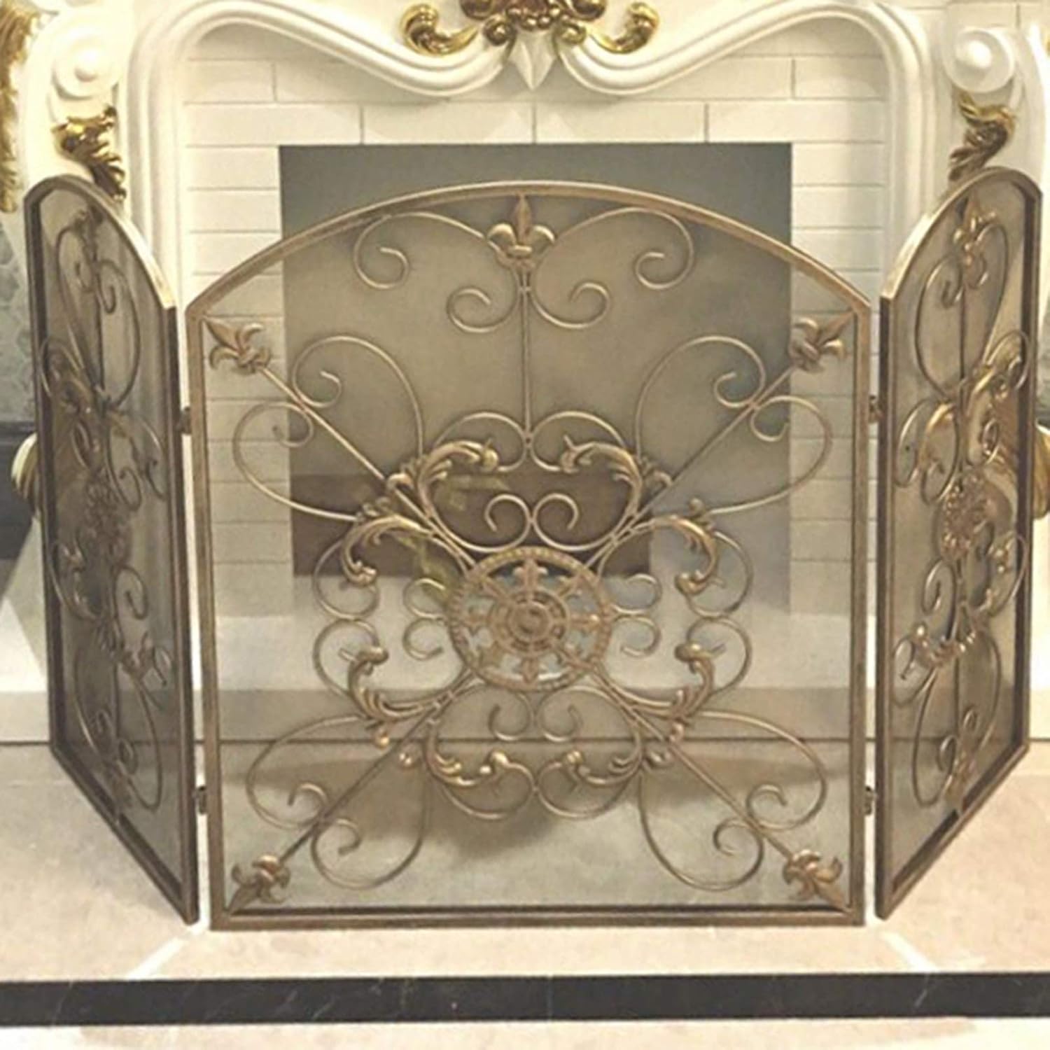 Spark Guard 3-Panel Foldable Fire Screen Guard,Antique Silver Ornate Fire Guard Fireplace Spark Guard Fireplace Screen Protector Safety Cover -47.6 ×31.5 in,