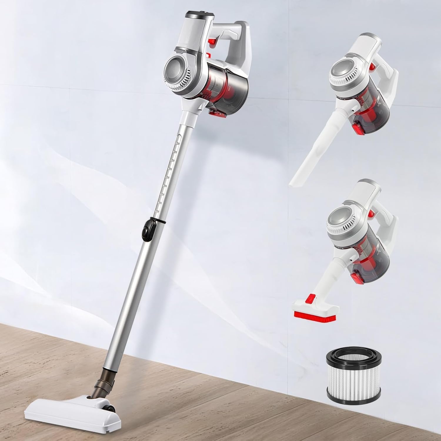 cjc 150W Cordless Vacuum Cleaner for Home, 35 Mins Runtime, 3-in-1 Lightweight Handheld Stick Vacuum with HEPA Filtration, Rechargeable Portable Vacuum Cleaner for Hard Floor, Pet Hai