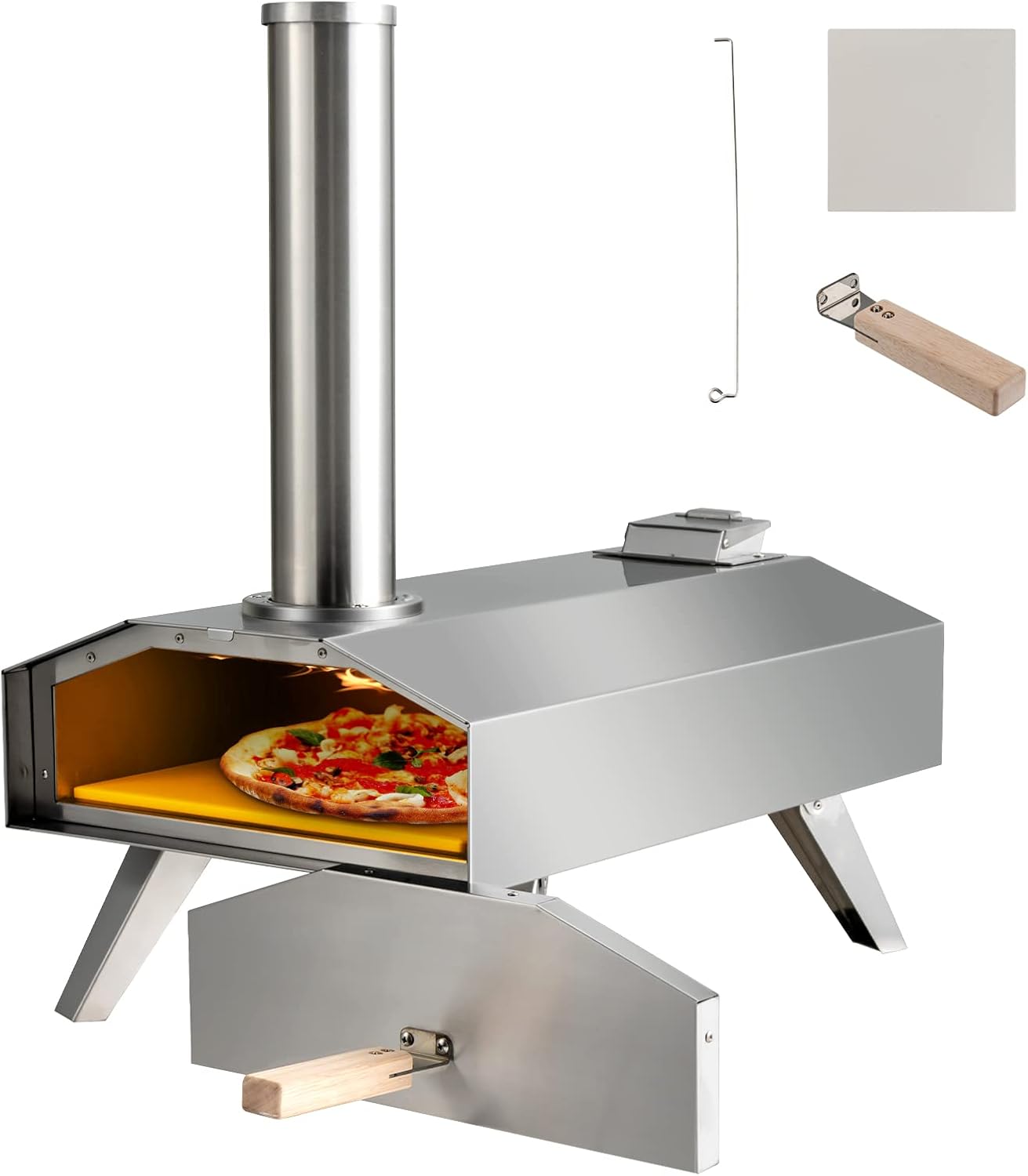 Giantex GT-GE-10731-NP Outdoor Oven with 12'' Pizza Stone, 27'' x 14'' x 25'' (L x W x H), Silver