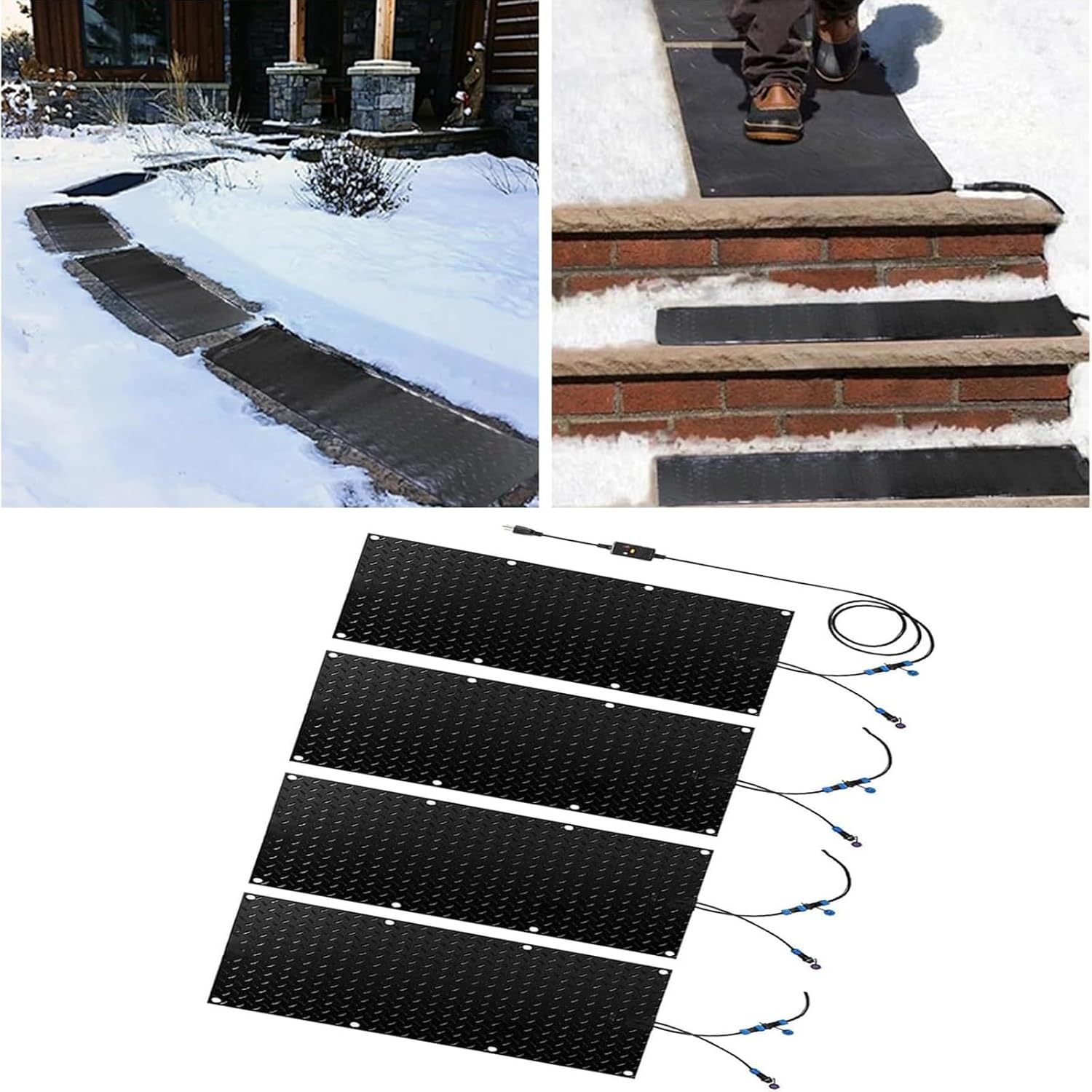 Snow Melting Mats Outdoor, Electric Snow Melting Mats, 1/2/3/4/5 pcs Anti-Slip Rubber Heated Stair Mat, for Winter Outdoor Stairs, Steps, Doorways, Walkways, Driveway(4 Pcs,30x120cm/12x48in)