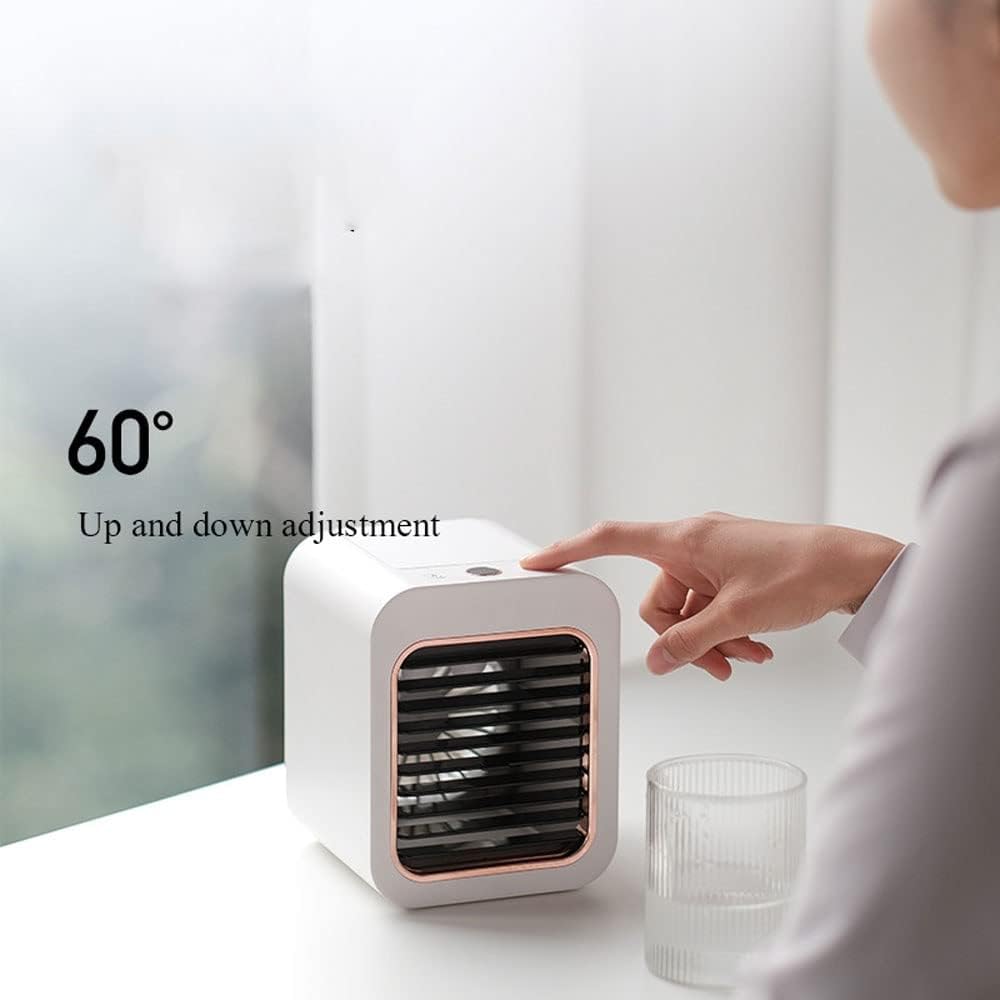 Portable Air Conditioners, 4000mAh Rechargeable Mini Air Conditioner, Personal Air Cooler with 3 Speeds, Small Desk Air Conditioner for Bedroom, Office, Outdoor (Color : White)