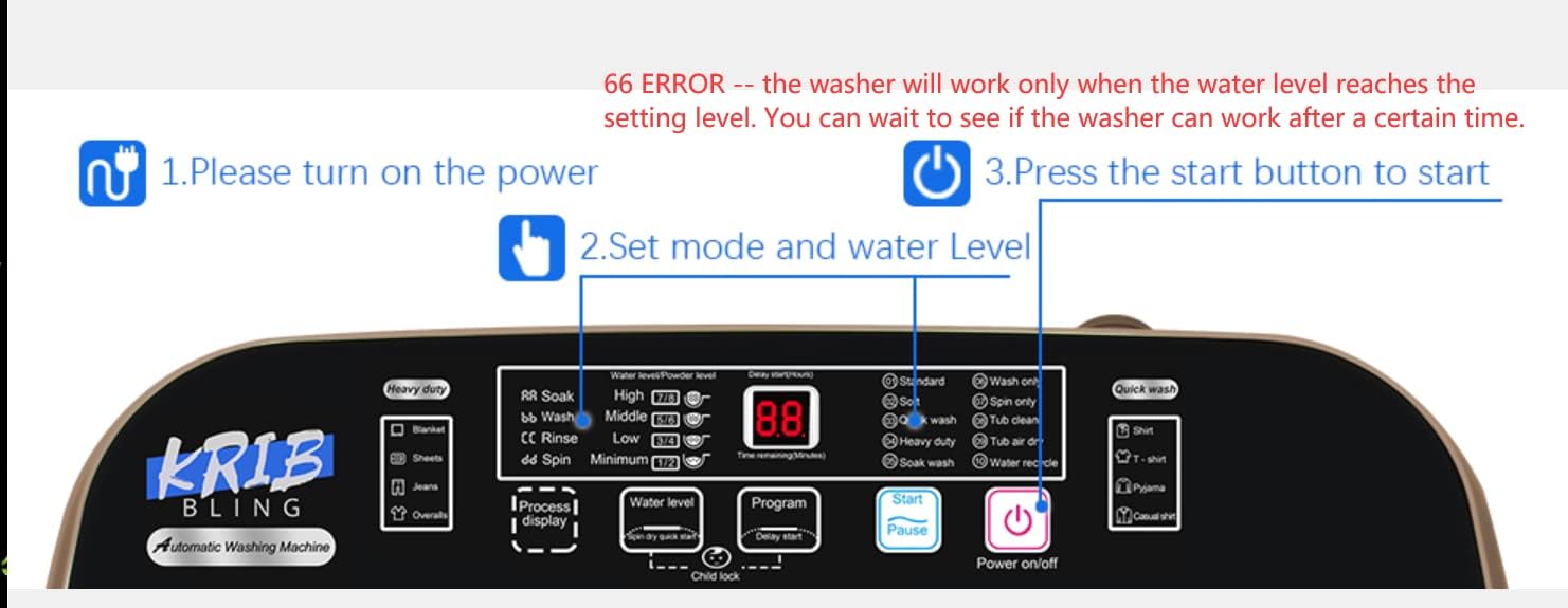 Full Automatic Washing Machine with LED Display, 17.7 lbs Portable Washer Drain Pump, 10 Programs & 8 Water Levels Selections, Ideal for RV, Camping, Apartment, Dorm, Gold