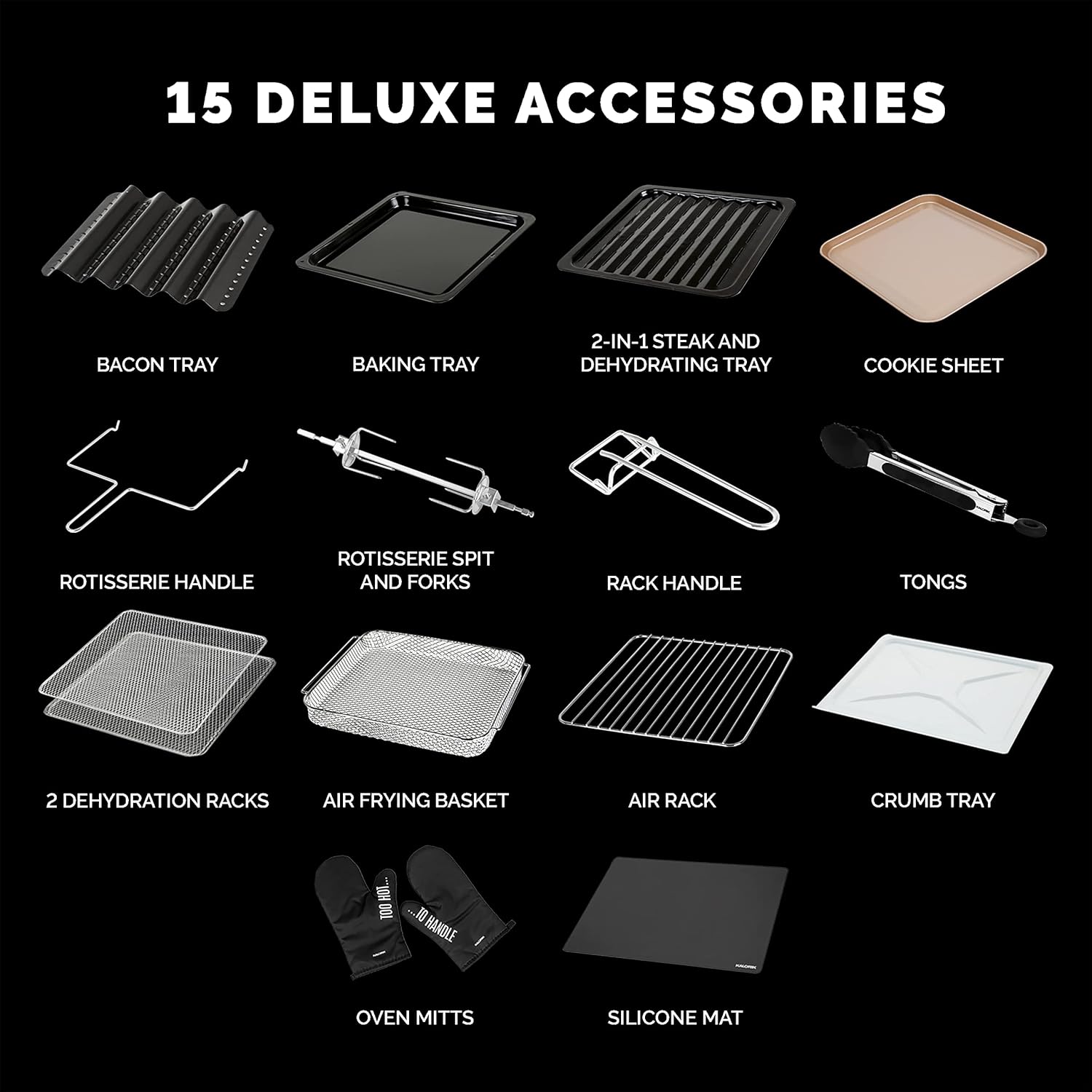 Kalorik MAXX Complete Air Fryer Oven Digital Controls 26-Quart Capacity 10-in-1 Countertop Cooker with 21 Presets, 15 Deluxe Accessories & 60-Recipe Hardcover Cookbook, 1700-Watts, Stainless Steel