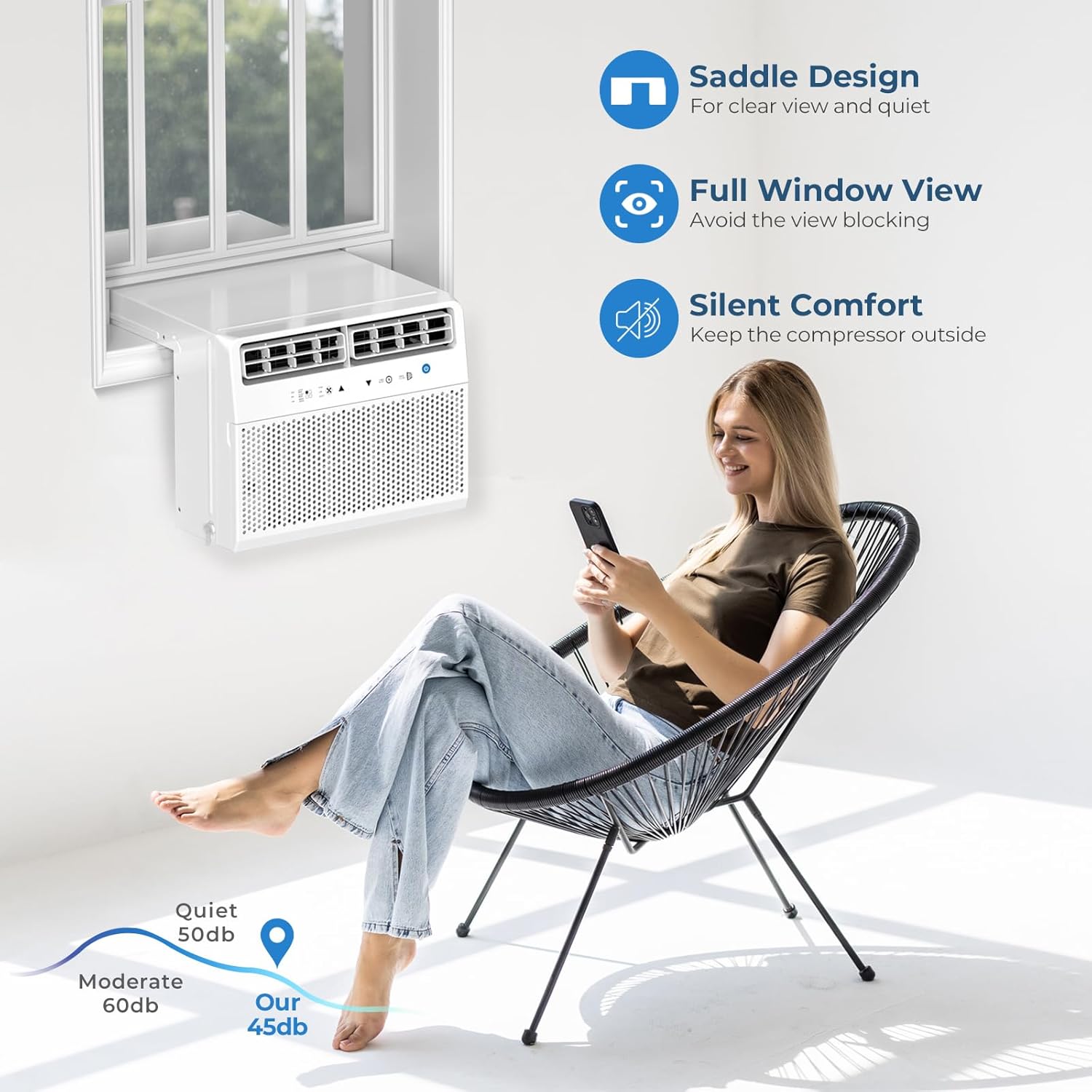 Antarctic Star U-Shaped Window Air Conditioner, 12000BTU Quiet Air Conditioner Window Unit, Cools up to 550 Sq. Ft, Saddle Window AC Units with Full Window View, Energy Saving, 6 Modes, CEER 10.5