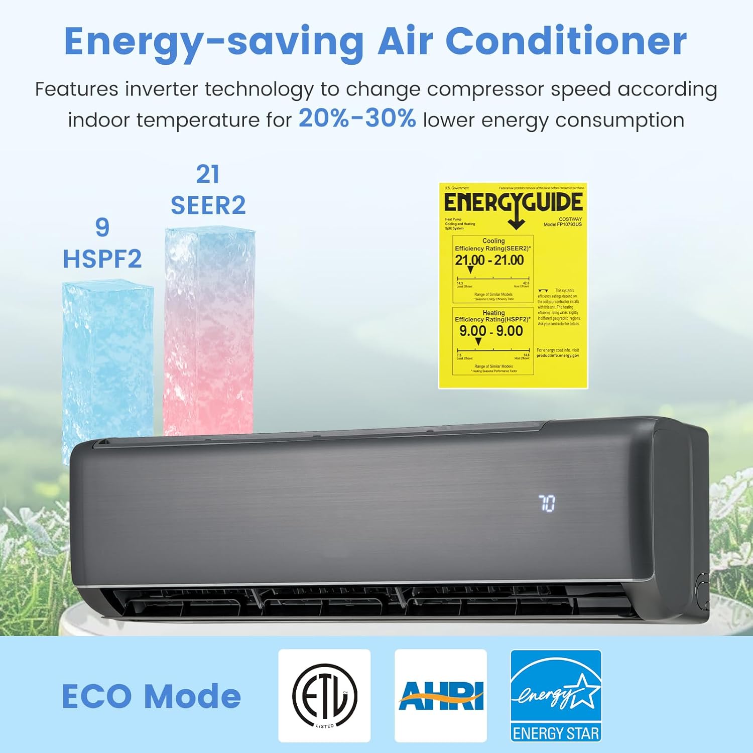 RELAX4LIFE Mini Split Air Conditioner - 18000 BTU 21 SEER2 208-230V Inverter AC Heating & Cooling System w/Heat Pump, Remote, Work with Alexa, Cool up to 1250 Sq.Ft, Pre-Charged Ductless Split AC Unit