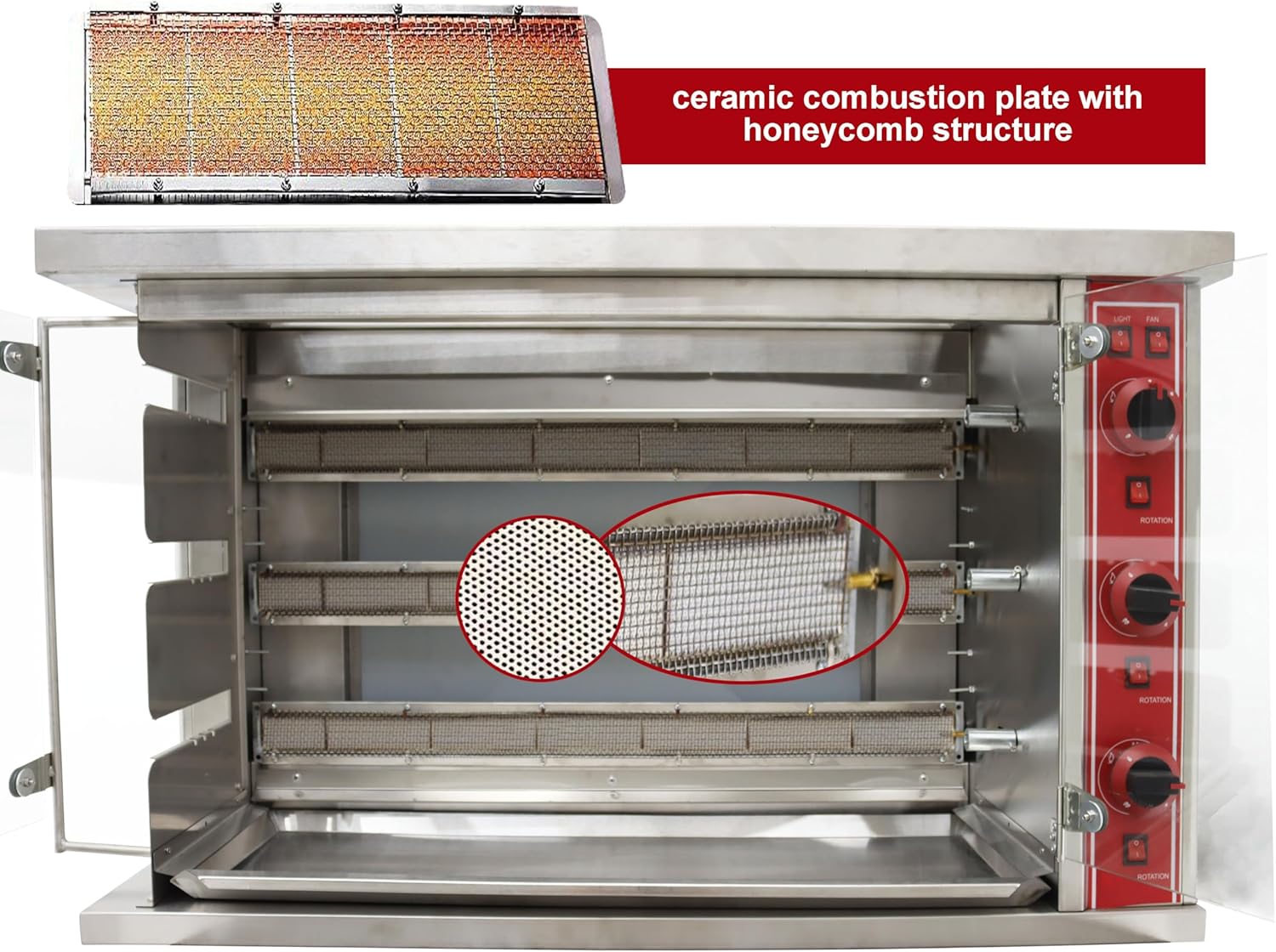 TECHTONGDA Gas Convection Toaster Ovens Commercial Air Fryer Automatic Rotary Grill 122℉-572℉ for Sheep Chicken 3 Layer