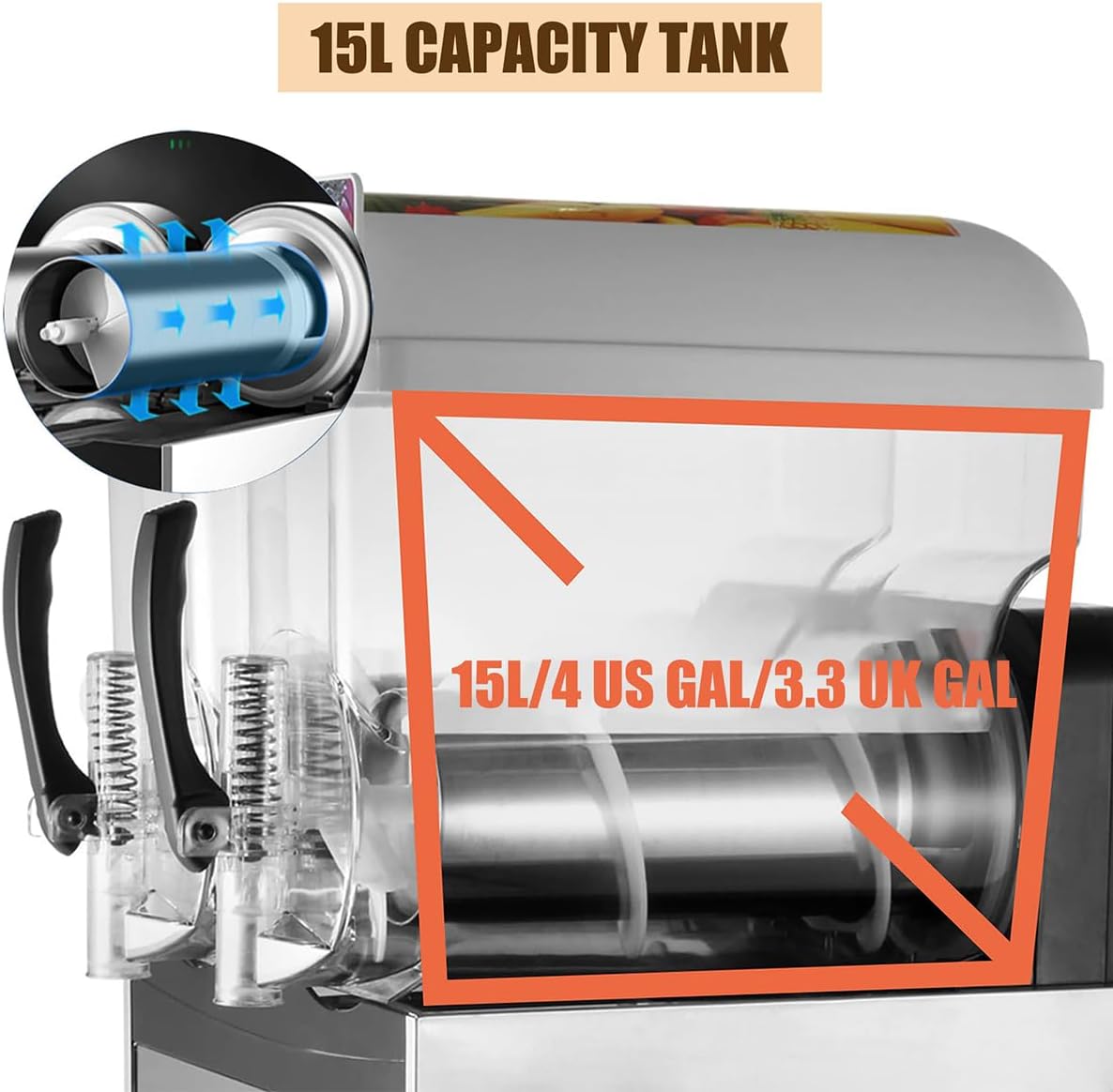 15L Commercial Slush Machine, 2 Tank Electric Crushed Ice Maker, Portable Ice Slushie Making Machine Smoothie Blender