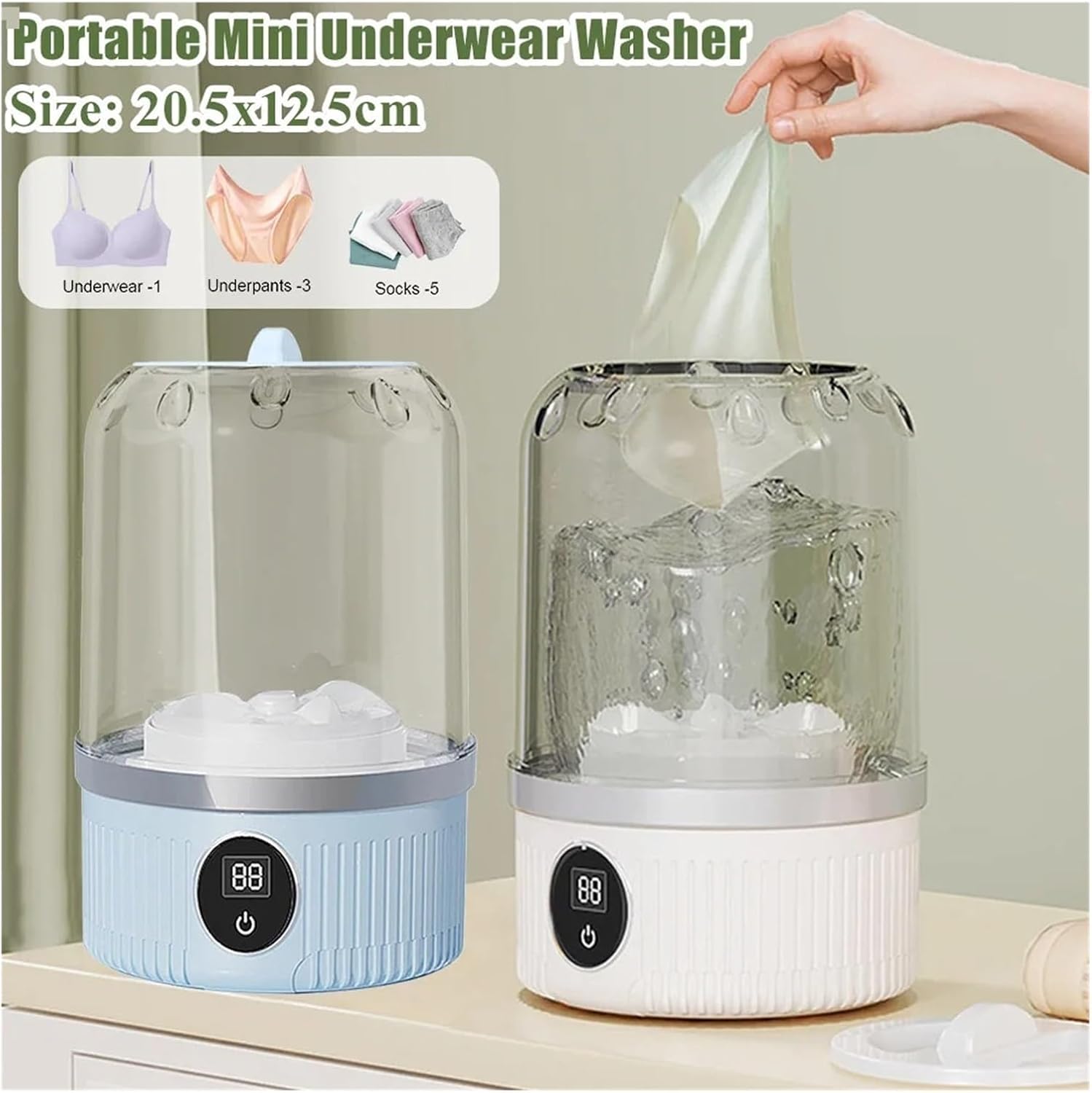 Portable Washing Machine, Mini Underwear Washer Rechargeable Electric Socks Washing Machine Household Small Wireless Portable Laundry Underwear Cleaner,for Apartments, Homes, and Dorms