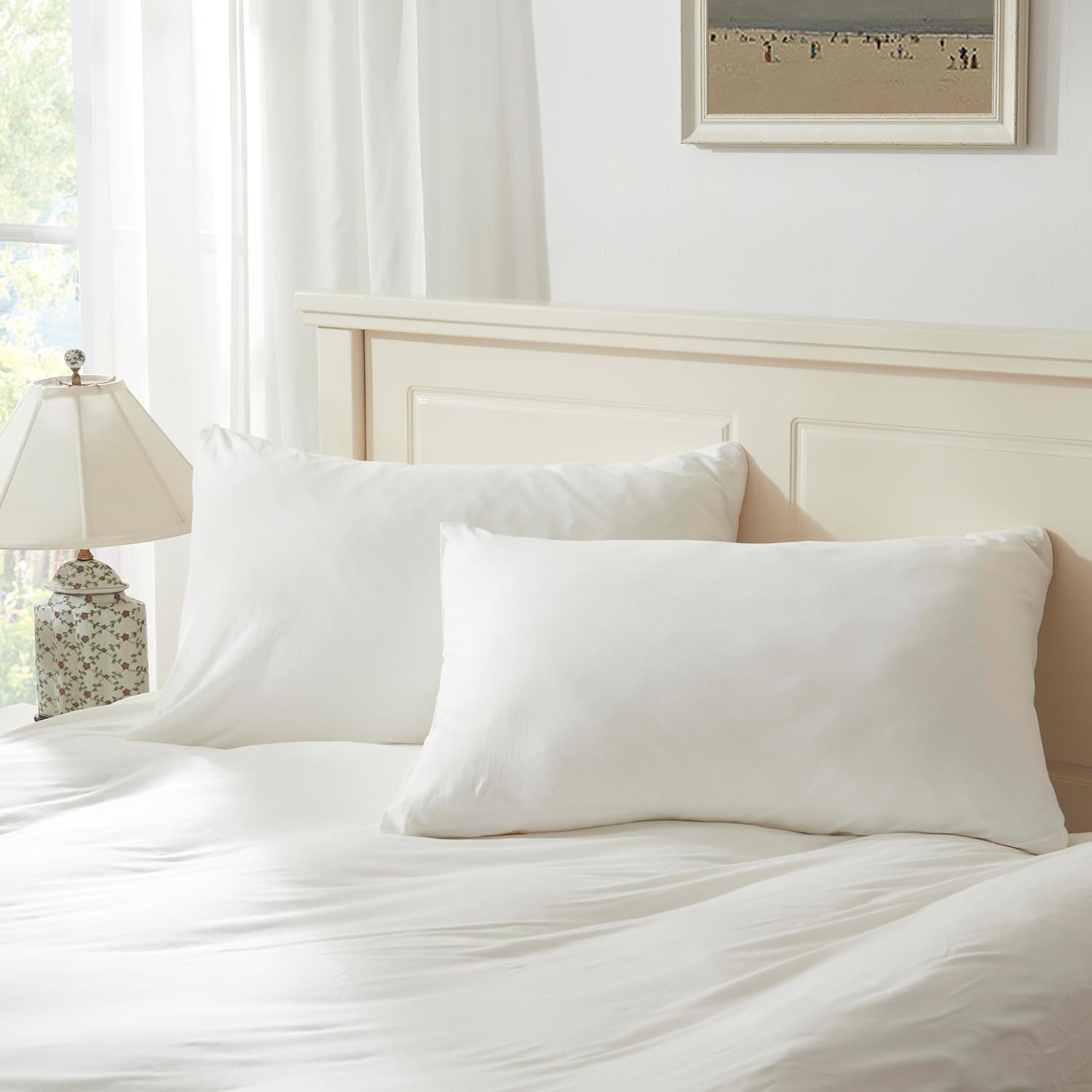 Household 100% Jersey Cotton Pillowcase 20”x30”-Light Weight, Comfortable, Super Soft Pillow Case with Envelope Closure Extremely Durable Set of 2 (White, Queen Size Pillowcase (20