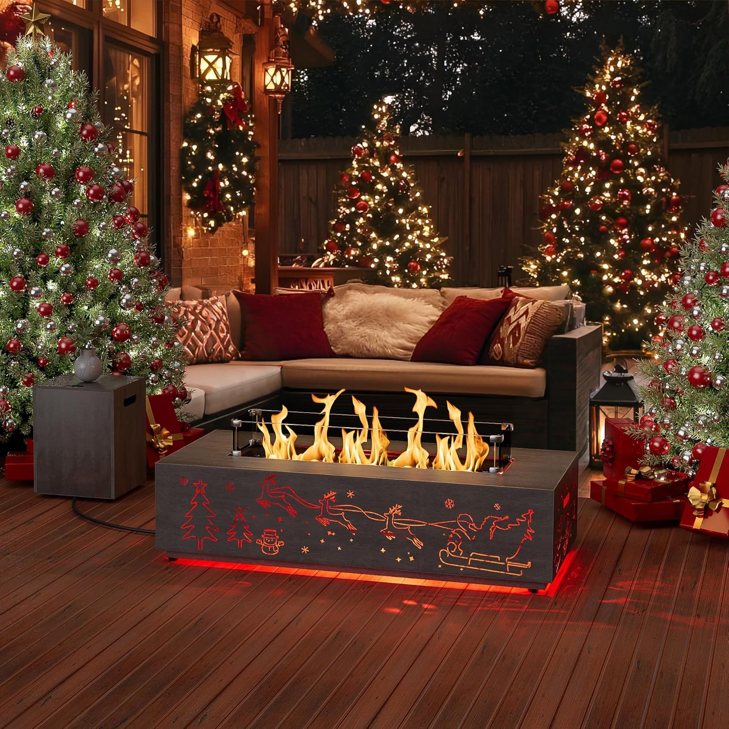 Outdoor Fire Pit Table with LED Light Propane Fire pits Outdoor Fireplaces 42″ Rectangular Firepit Table, 50,003 BTU Fire Table (Light Gray - RGB Light)