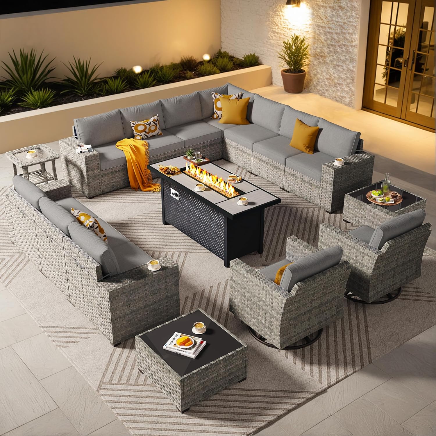 ovios 16 Pieces Patio Furniture Set, Outdoor Wicker Sectional Sofa with 54