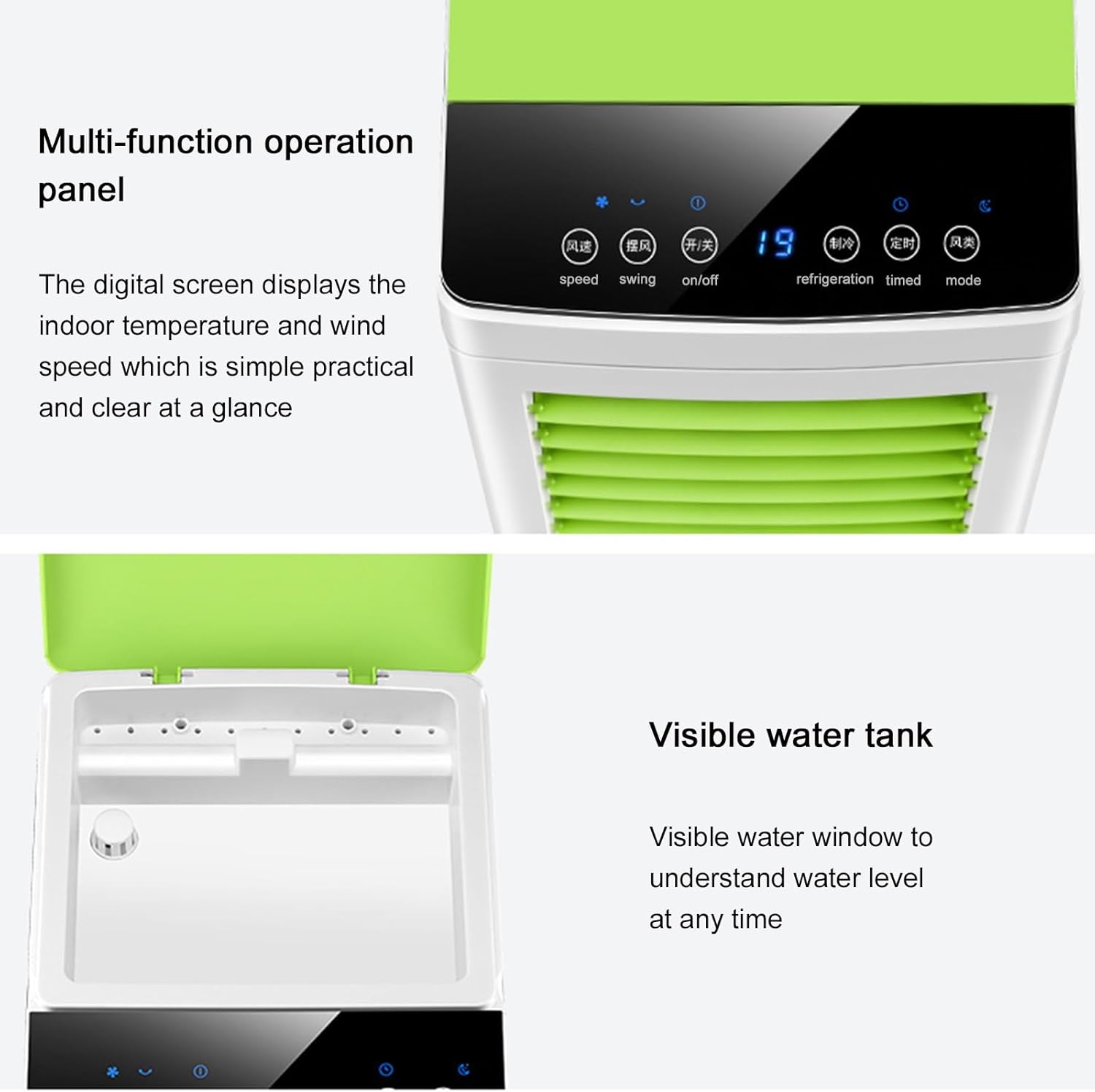 Portable Air Conditioners with LED Control Panel, Quiet Air Conditioner, 3 Wind Speeds Portable Air Conditioner, for Bedroom, Office(Gray)