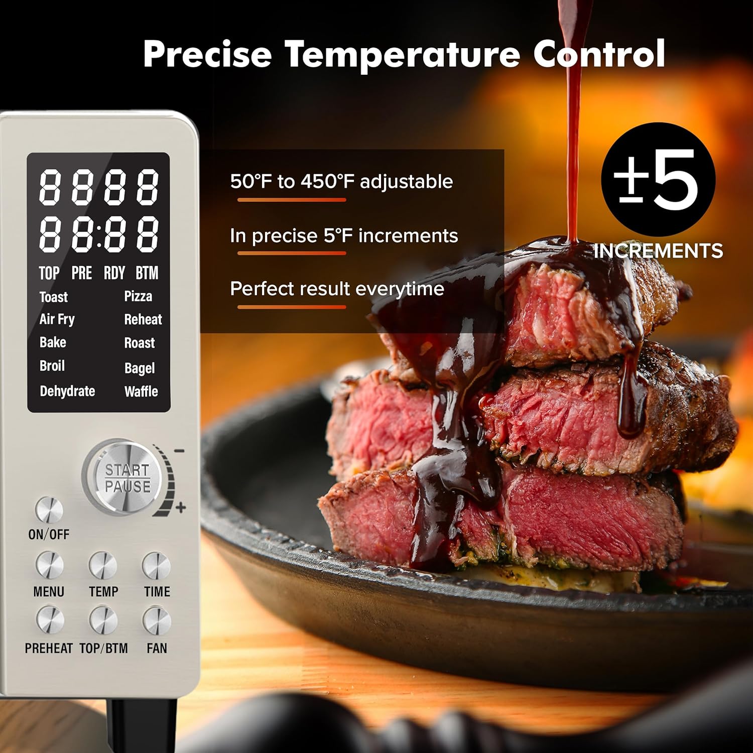 Nuwave Bravo Air Fryer Toaster Smart Oven, 10-in-1 Countertop Convection, 1800 Watts, 21-Qt Capacity, 50°-450°F Temp Controls, Top and Bottom Heater Adjustments 0%-100%, PFAS Free, Cream