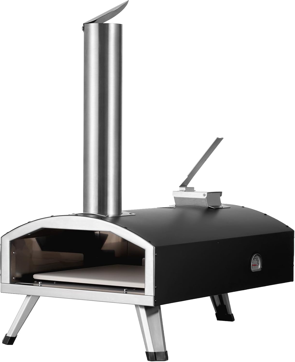 Happybuy Portable Outdoor Oven, 12-inch Pizza Oven, Tri-Fuel Pellet, Chips & Charcoal, Iron Spray Grill, Includes Pizza Stone, Waterproof Cover & Shovel, Ideal for Camping & Backyard, Black