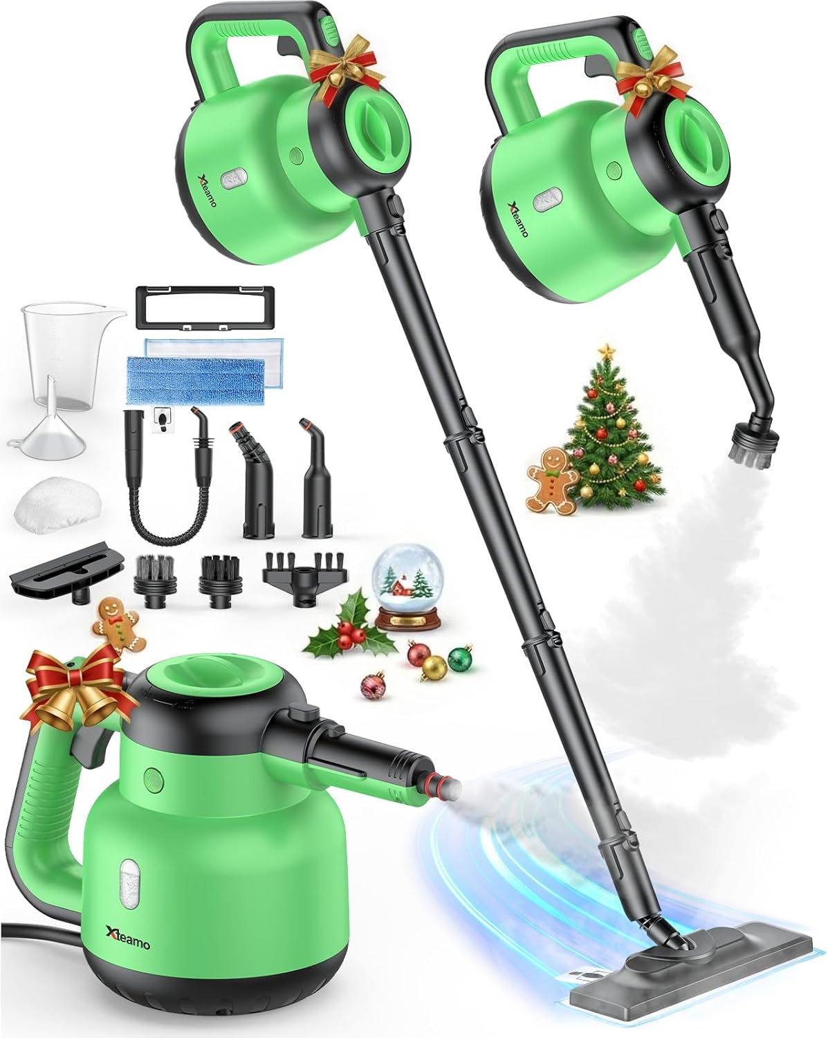 Steam Mop with Detachable Handheld Steam Cleaner for Home, 12-in-1 Multi Accessories, Quick 15s Heat, 221°F Floor Steamer & 320ml Water Tank, Powerful Steamer for Cleaning Floor, Carpet, Windows, Tile