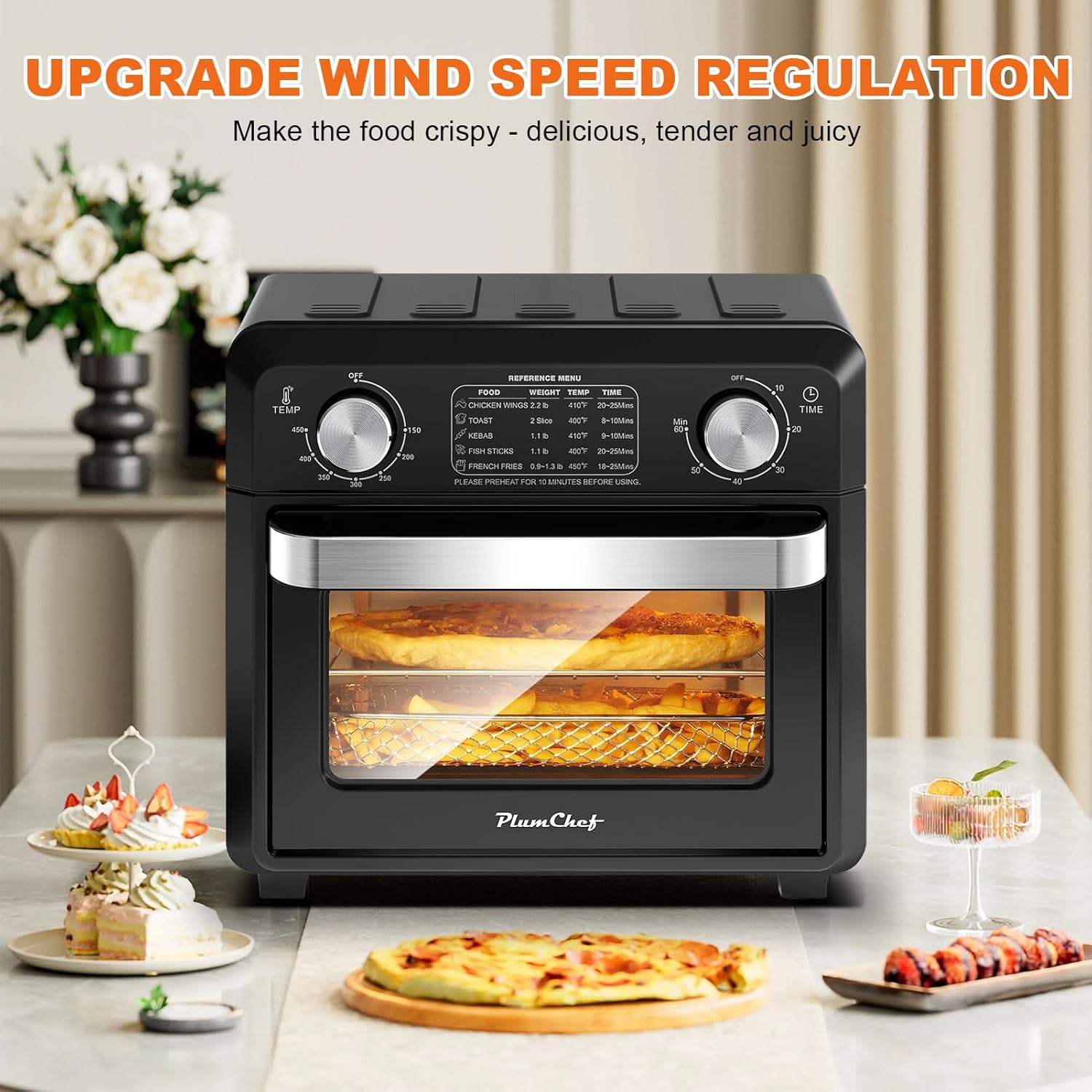 11QT Compact 2-Slice Air Fryer Toaster Oven, 1500W Convection Countertop Oven with Reference Menus, Adjustable Time & Temperature, Ideal for Singles & Couples, Black