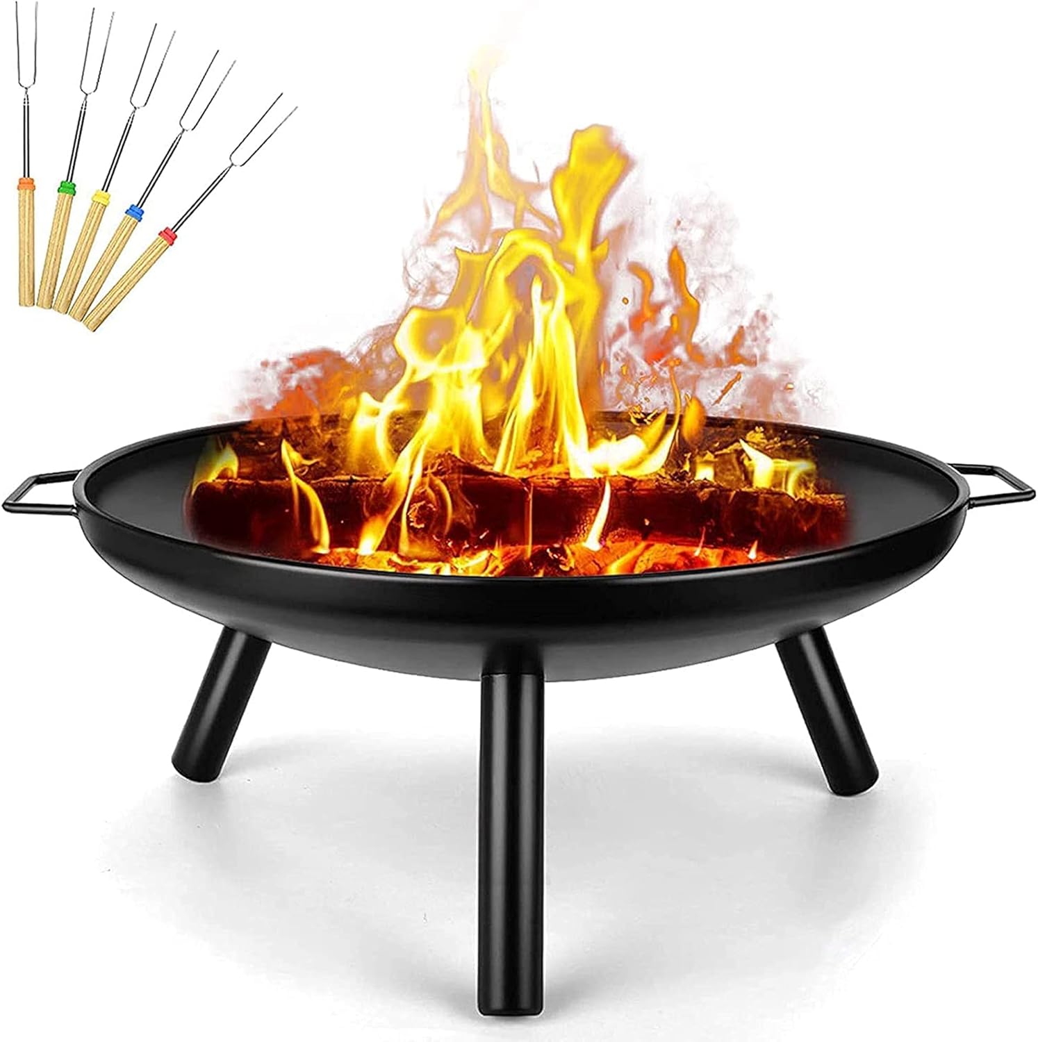 ItzZa Large Fire Pit Bowl w/Handles & Retractable Barbecue Sign,Wood Burning Fire Pit