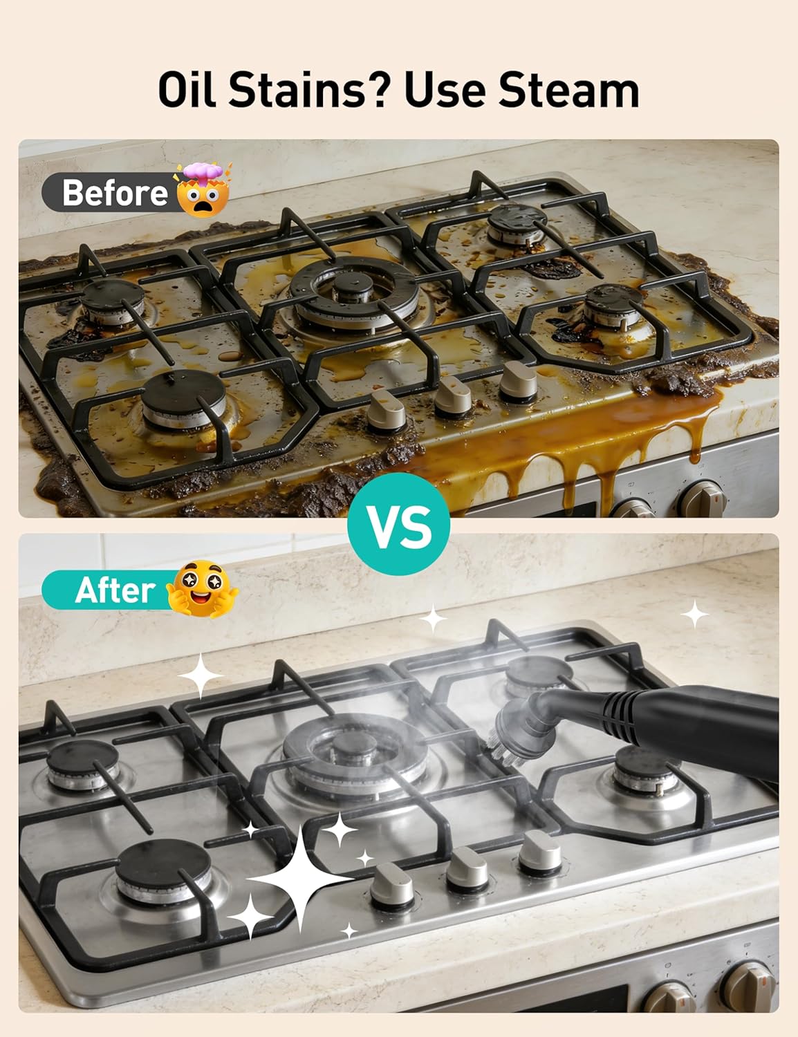 Steam Cleaner, 293°F 58 PSI Powerful Multipurpose Handheld Steam Mop for Home Use, 21 Attachments, 50Oz Capacity, Heavy Duty Steamer for Carpets, Floors, Cars, Tiles, Crack Cleaning, Titanium Silver