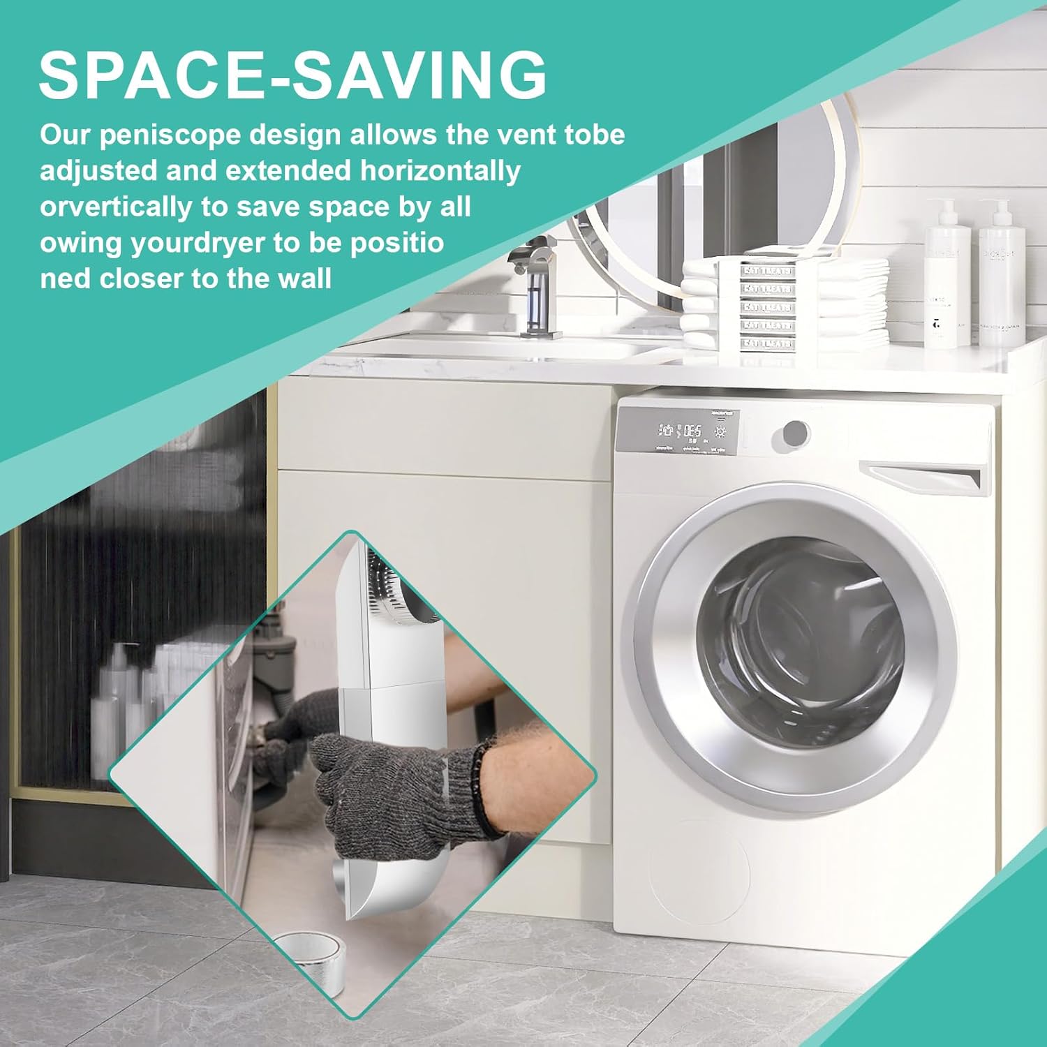 OEM Upgraded 21-38 in Adjustable Periscope Dryer Vent,Telescoping Dryer Vent Kit, Fit for all 4in Dryer Vent Outlet,for tight space square duct dryer vent pipe, stainless steel Dryer Vent