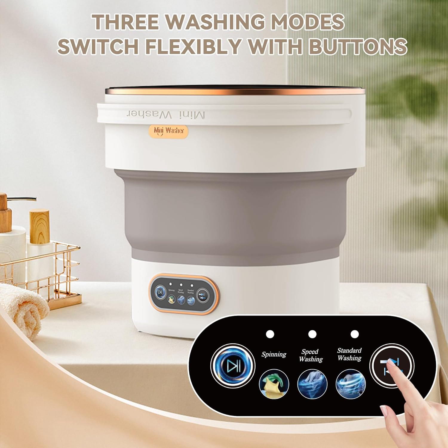 Portable Washing Machine Mini Washer with Spin Basket, 16L Large Capacity Foldable Laundry Machine for Underwear, Socks, Small Clothes, Perfect for Travel, Apartment, RV, Camping, Hotel