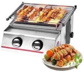 LOYALHEARTDY LPG BBQ Gas Grill, 2 Grill Burners Mini Propane Grill with Food Tray and Oil Tray, Portable Evenly Temperature Camping Griddles for Camping Picnics, 13.9(L) X 16.5(W) X 7.7(H)