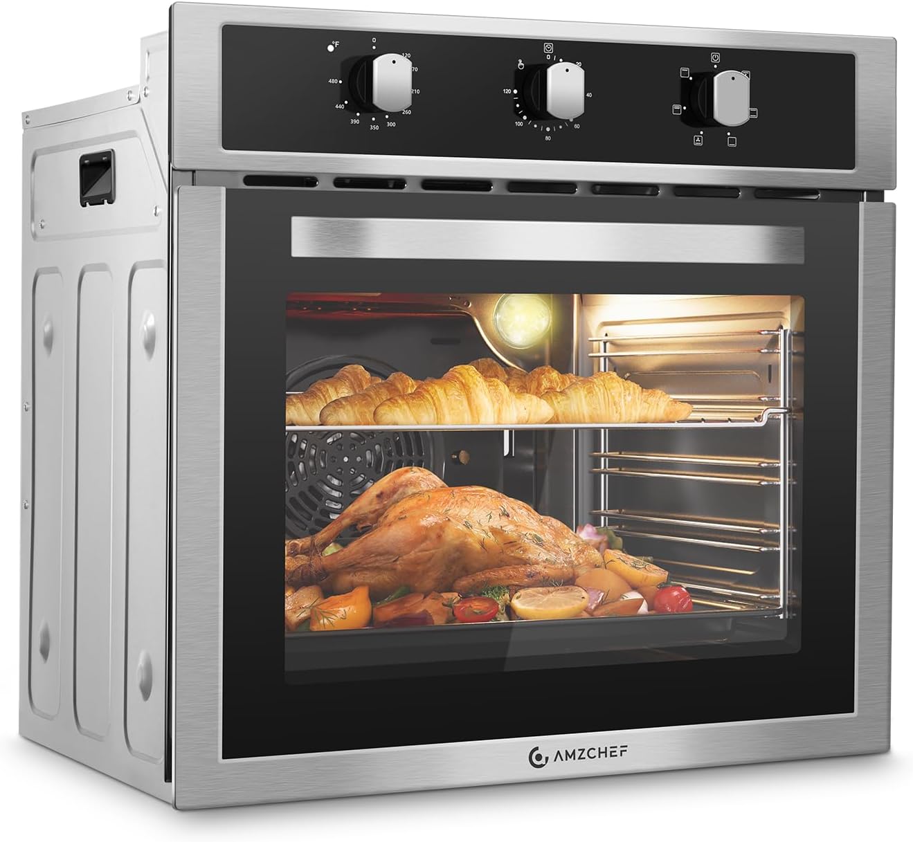 Wall Ovens 24 inch Electric, AMZCHEF 24 inch Wall Oven, 2200w Single Wall Oven with 6 Cooking Modes, 2.5 Cu.Ft. Electric Wall Oven, Convection Oven with Mechanical Knobs Control, Stainless Steel
