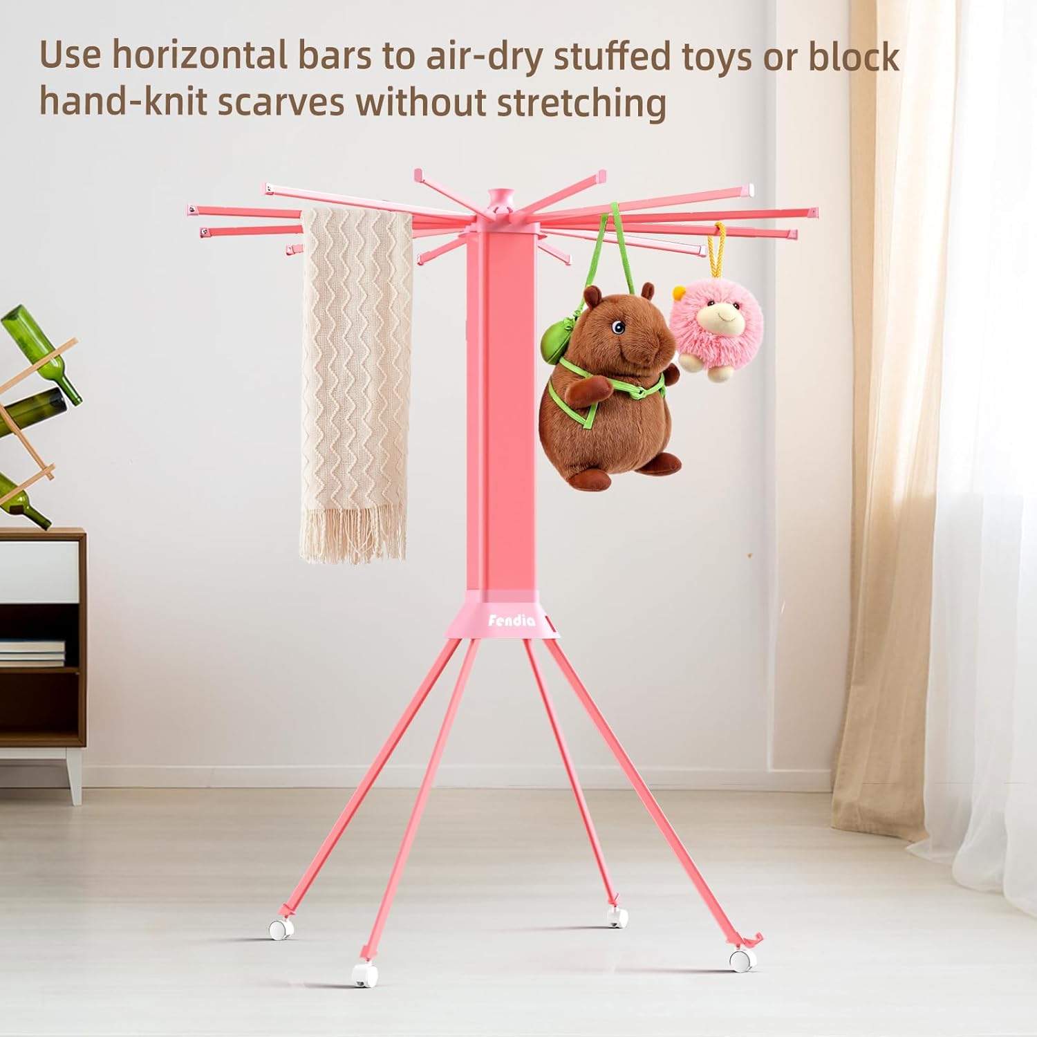 Clothes Drying Rack ​Foldable & ​Collapsible Drying Racks with 4-Leg Octopus Design, Large Capacity ​Space Saving Indoor Drying Rack for Bedroom,Balcony,Laundry for Indoor/Outdoor Use（Pink）
