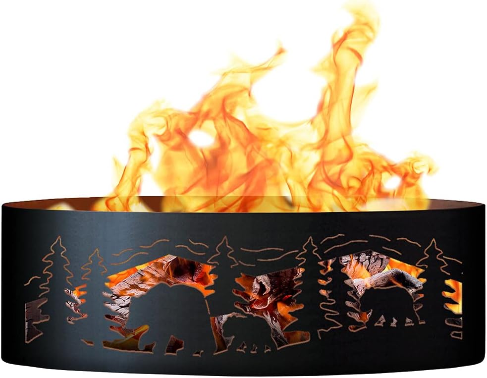 PD Metals BCR00448 Bear N Cubs Unpainted 12 in. Tall 48 in. Diameter Outdoor Fire Ring - 48 x 48 x 12 in. - Rustic Black Color