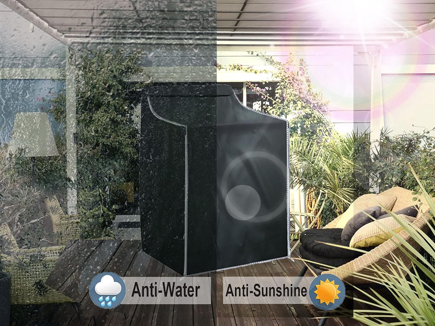 Ericlin Washer and Dryer Covers,Top Load Washing Machine Cover Laundry Dryer Protect Cover Dustproof Waterproof Zipper Design for Easy Use Fit for Most Front-loading Machine(W29D28H43in) (Black)