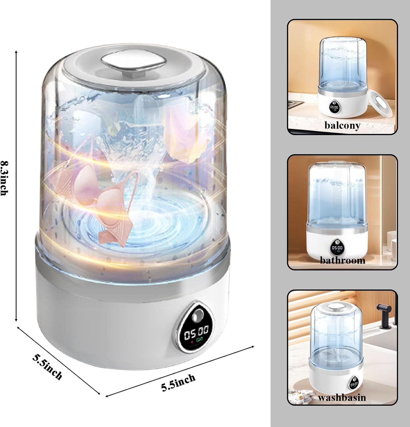 Portable Washing Machines, 1.5L Cordless Mini Washer for Bra Underwear Socks, Underwear Washing Machine, Rechargeable Washing-Machine, Small Laundry Cup for Home Travel (White)