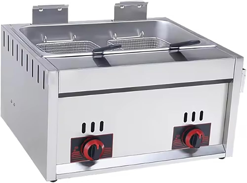 12L Two Tank Outdoor Desktop Gas Fryer, Propane Fryer with Adjustable Temperature Regulator for Commercial Coal Powered Liquefied Petroleum,
