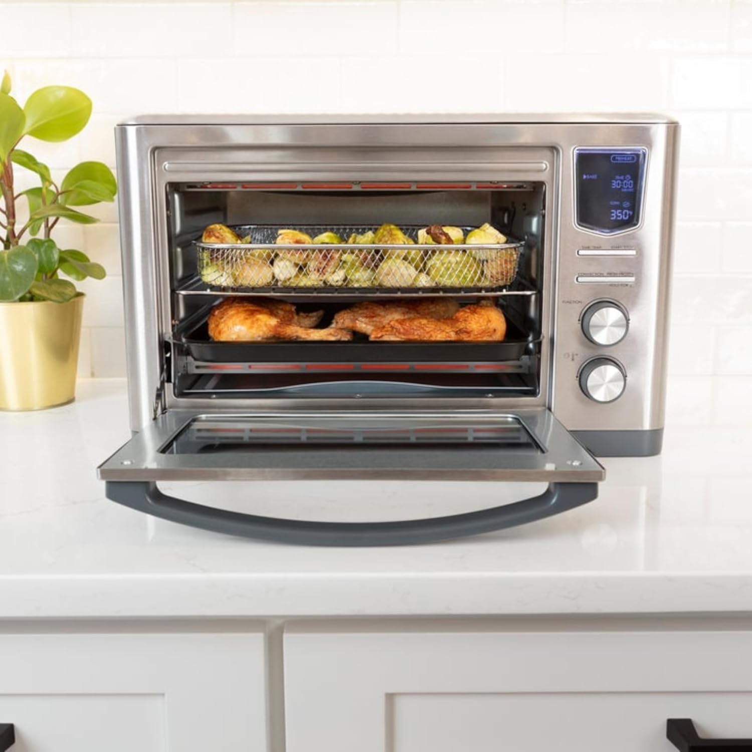 Kenmore Toaster Oven Air Fryer - Fry Chicken, Rotisserie, Bake Bread, Cookie, Pizza Dehydrator Racks Convection Kitchen Appliances 26 Quart Horno Freidora De Aire Stainless Steel